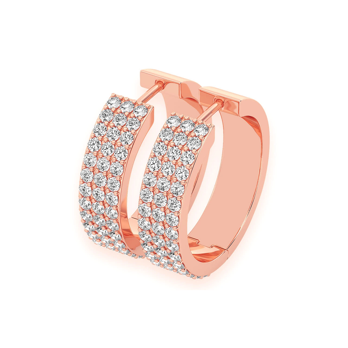 Three Row Diamond Hoops in 14K rose gold, 1.75ctw, front view