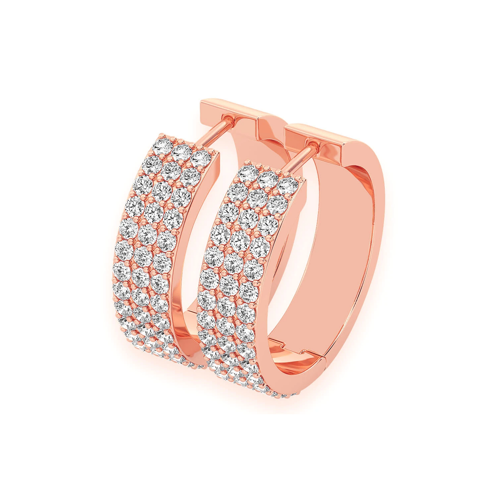 Three Row Diamond Hoops in 14K rose gold, 1.75ctw, front view