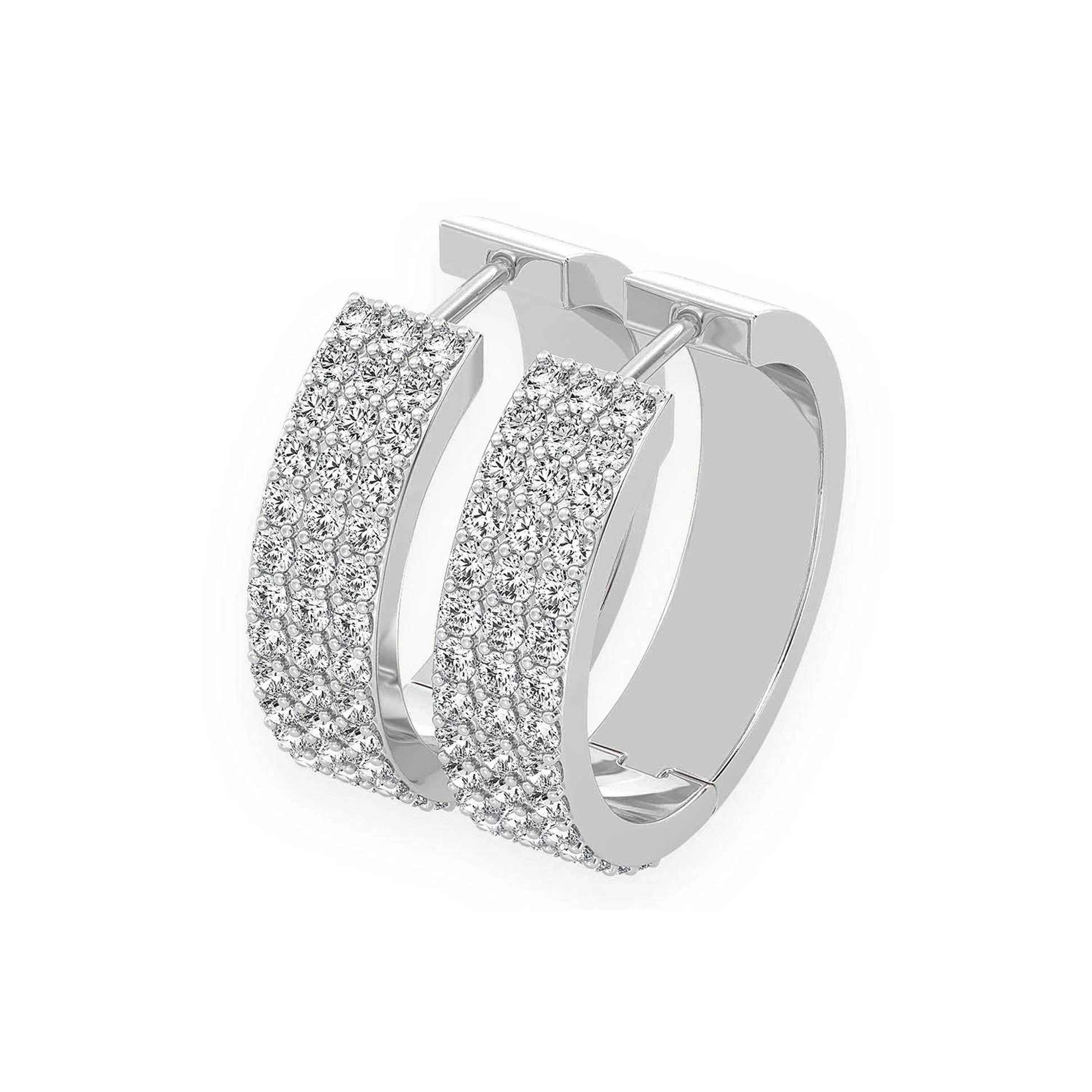 Three Row Diamond Hoops in 14K white gold, 1.75ctw, front view