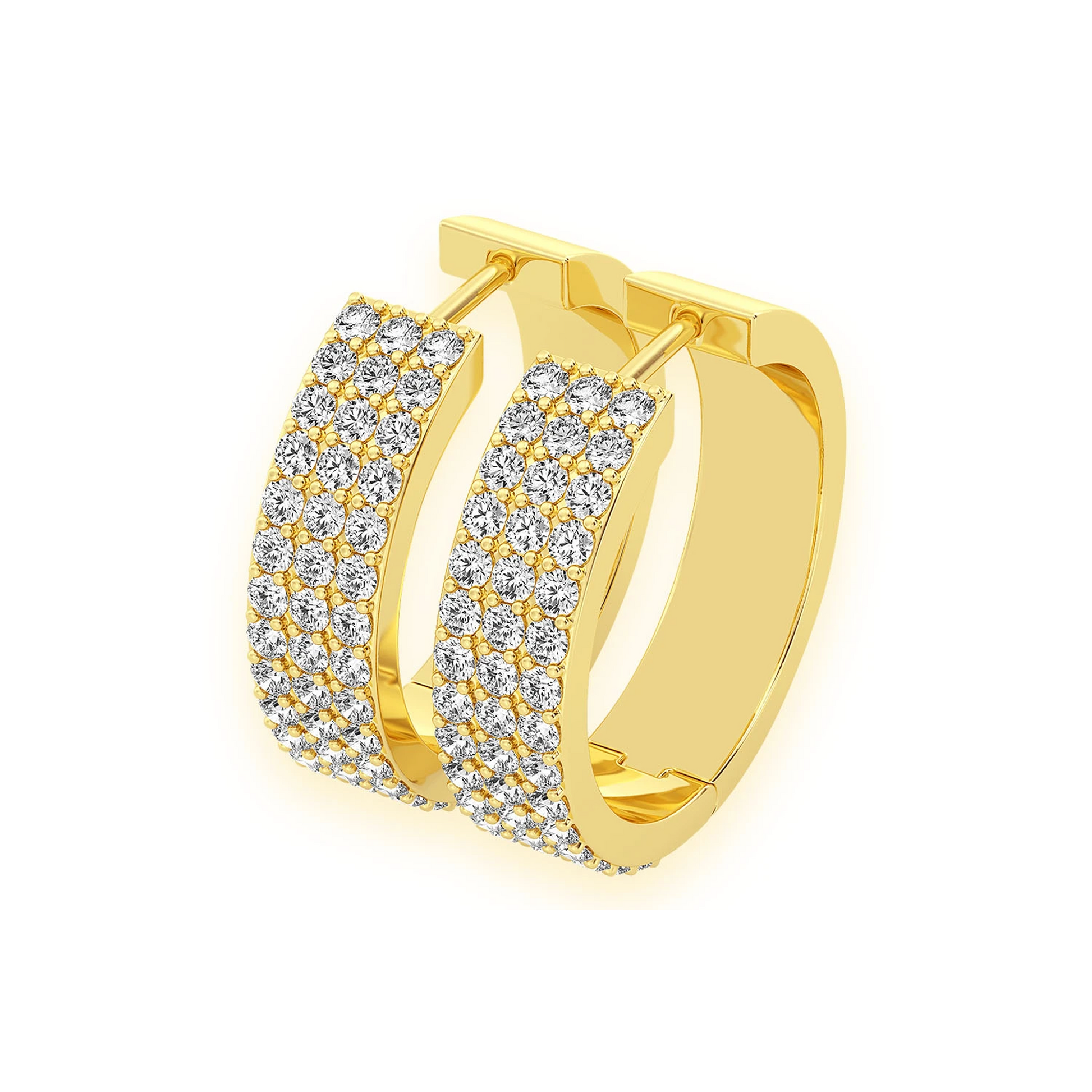 Three Row Diamond Hoops in 14K yellow gold, 1.75ctw, front view