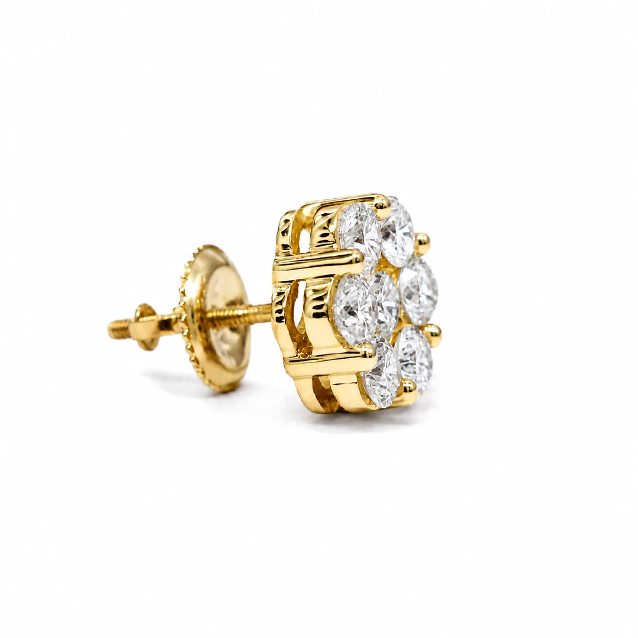 Flower Diamond Studs in 14K yellow gold, 1.50ctw, angled view