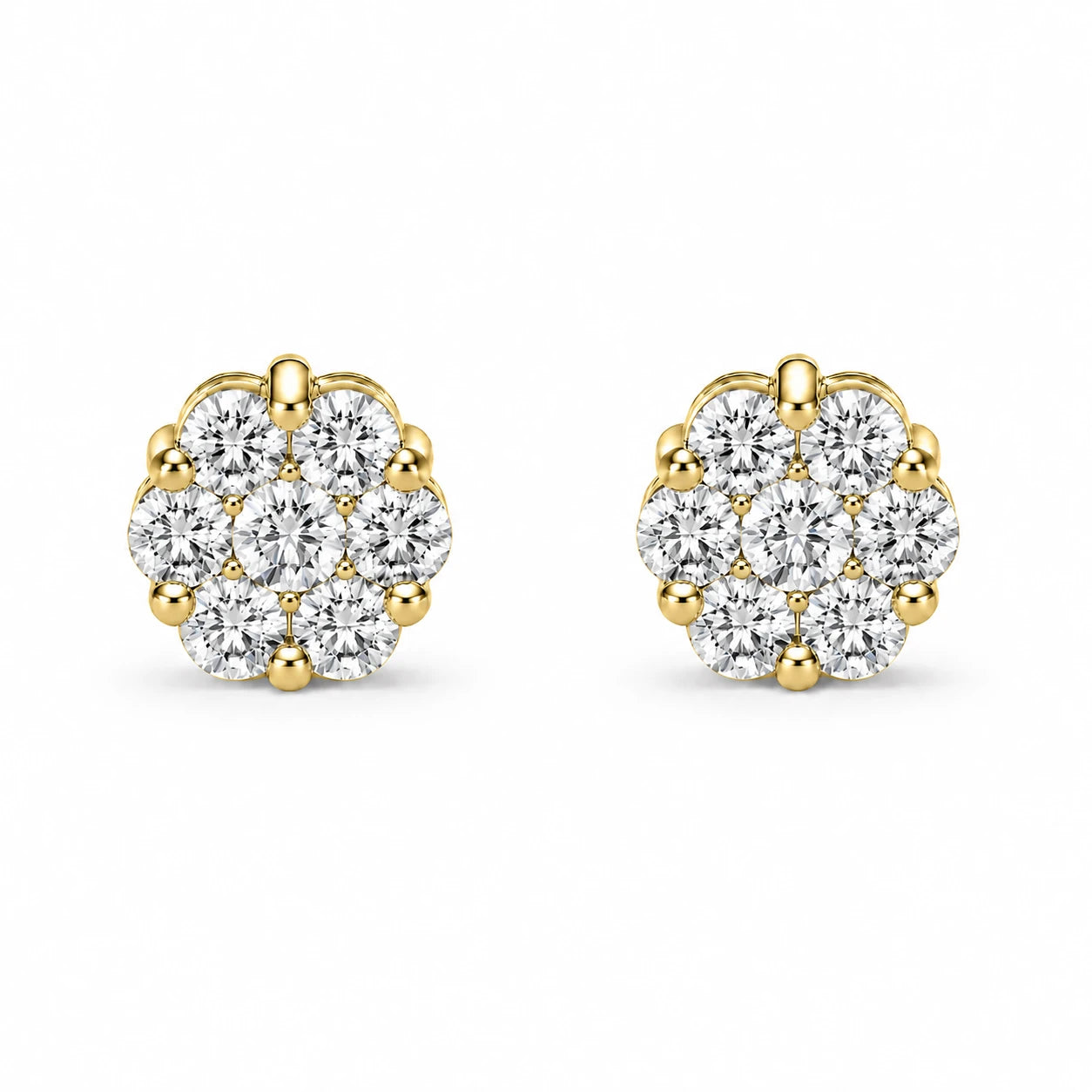 Flower Diamond Studs in 14K yellow gold, 0.50ctw, front view