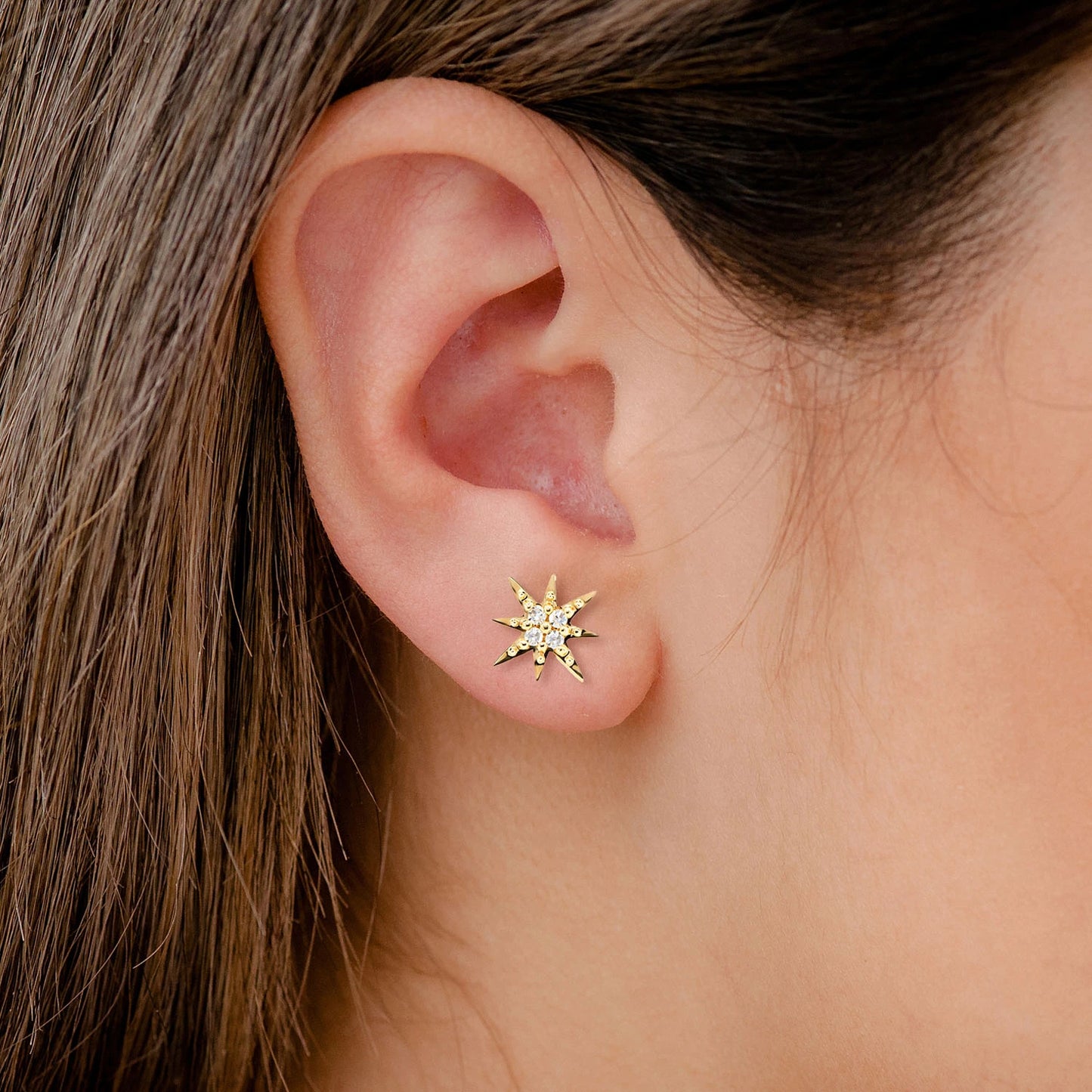 Diamond Shining Star Stud Earrings