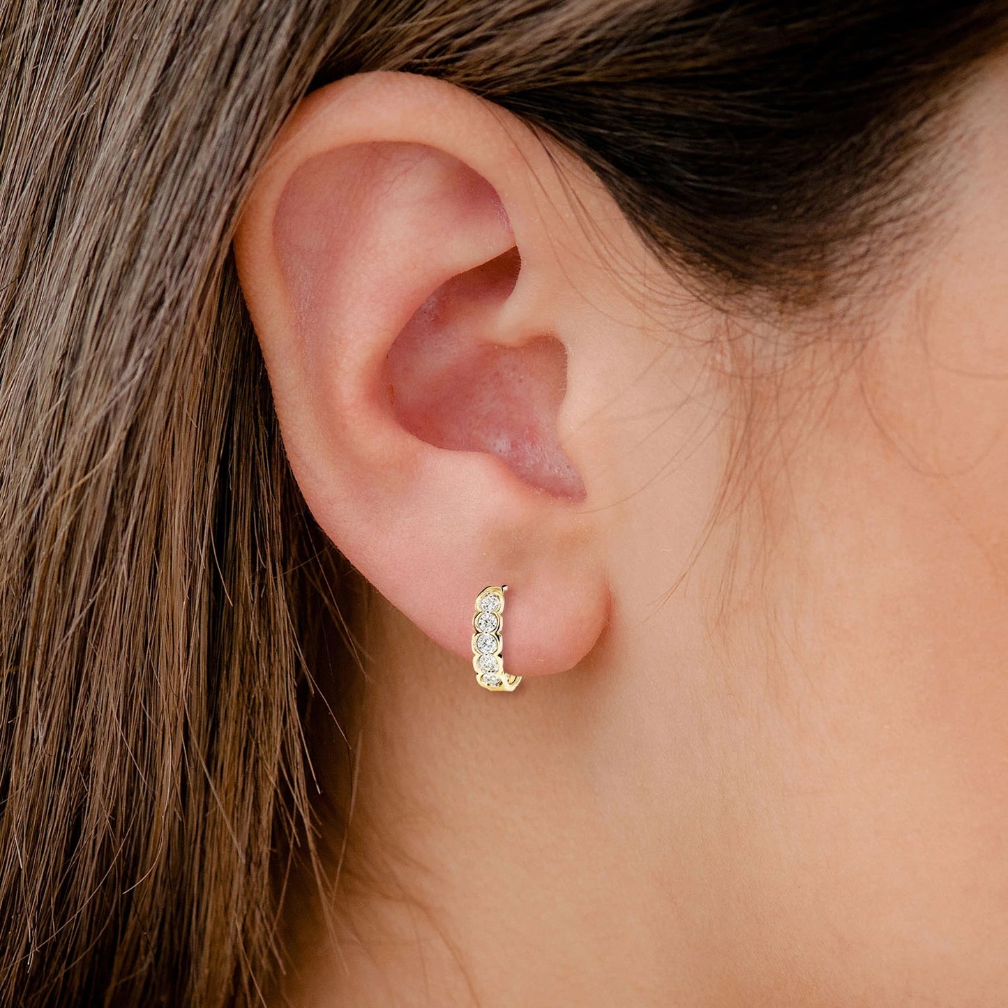 Diamond Round Caterpillar Hoop Earrings
