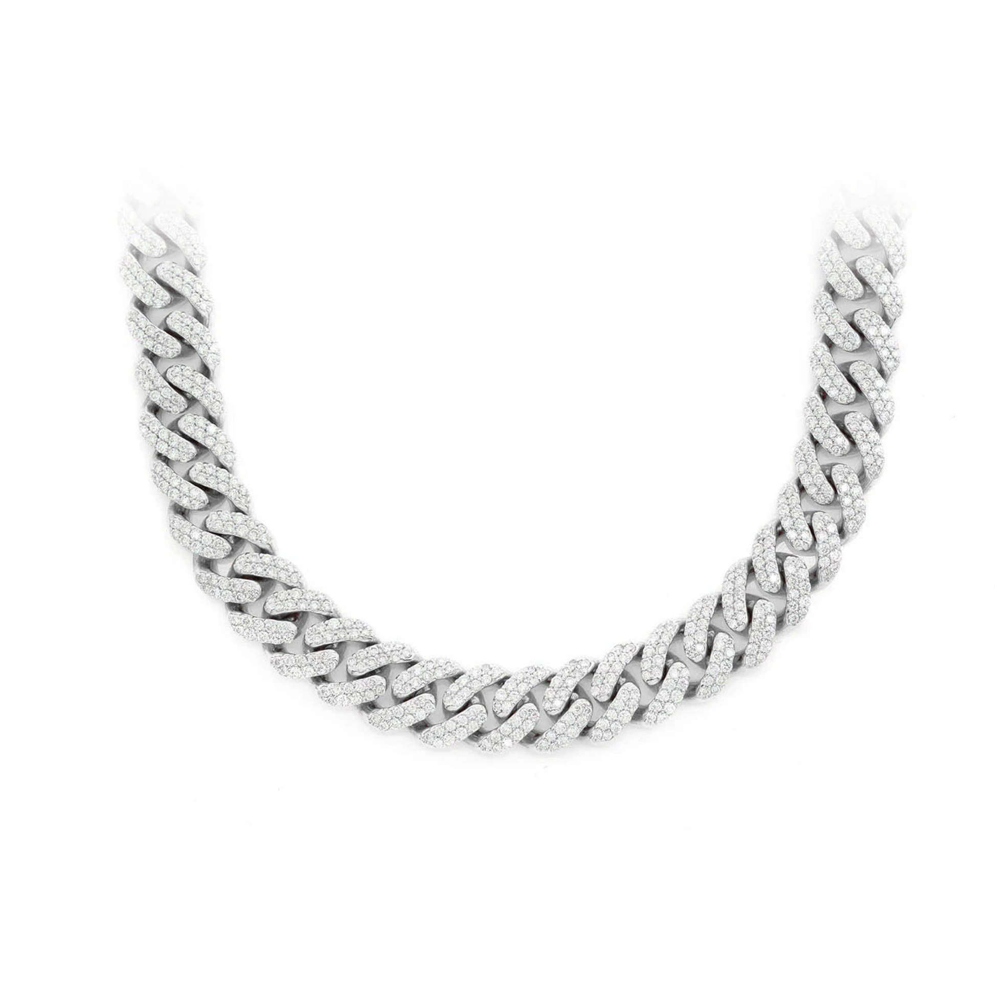 Iced Miami Cuban Necklace in 14K white gold, 10mm / 14.00ctw width, front view