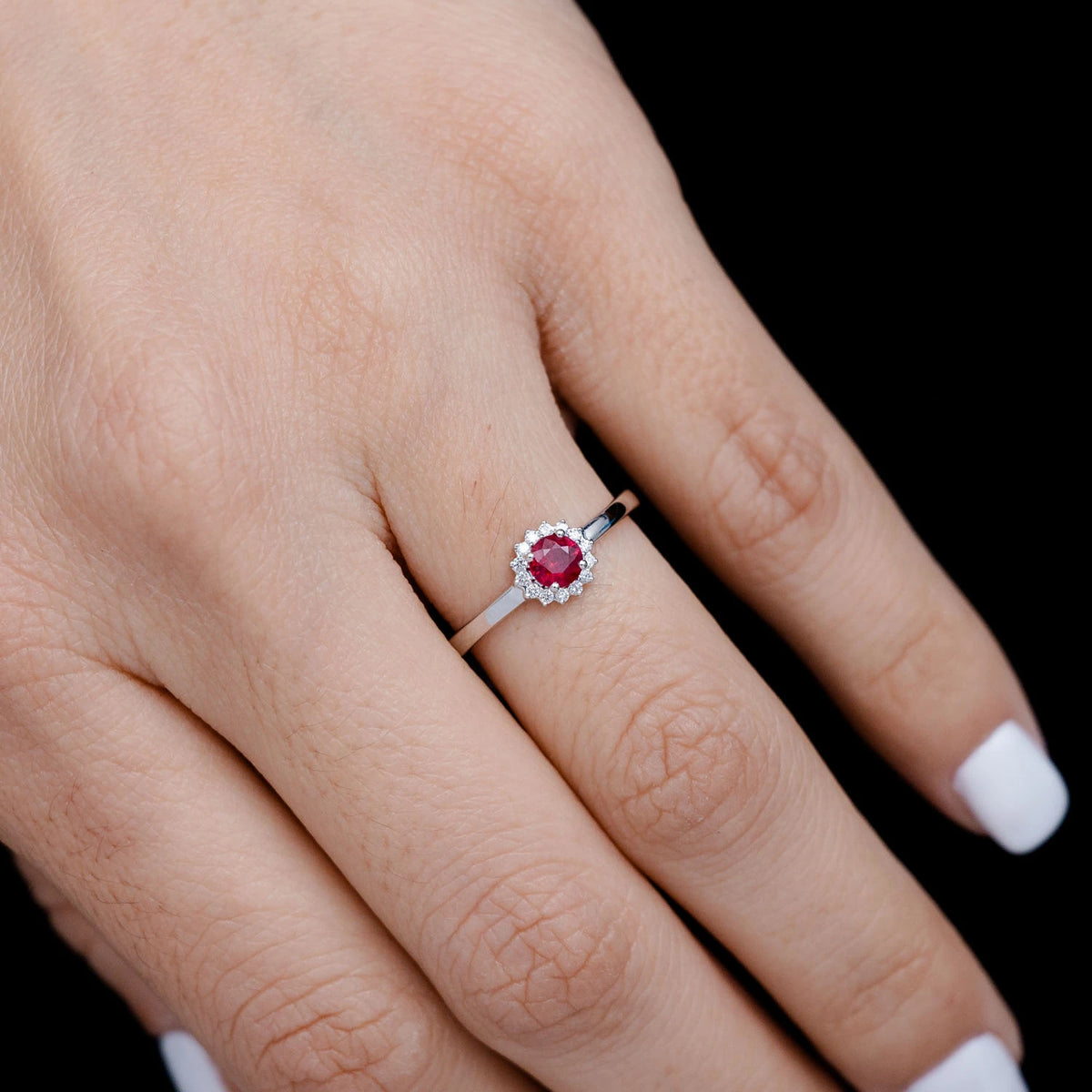 Ruby and Diamond Halo Ring