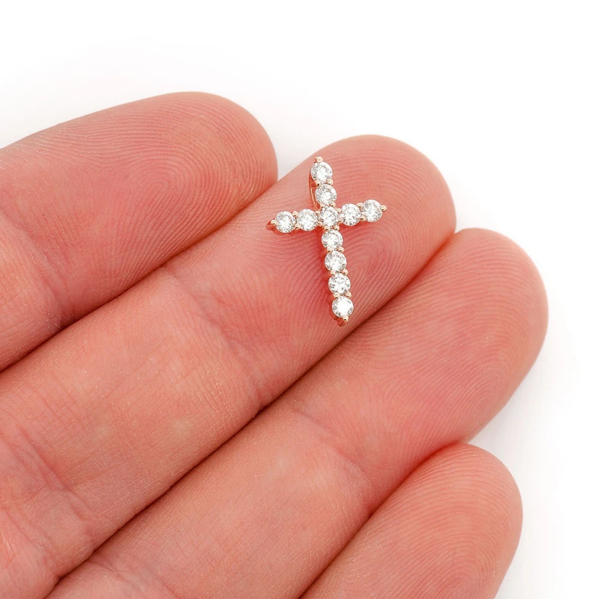 11 Stone Hidden Bail Cross in 14K white gold, Entry | 0.40ctw, angled view