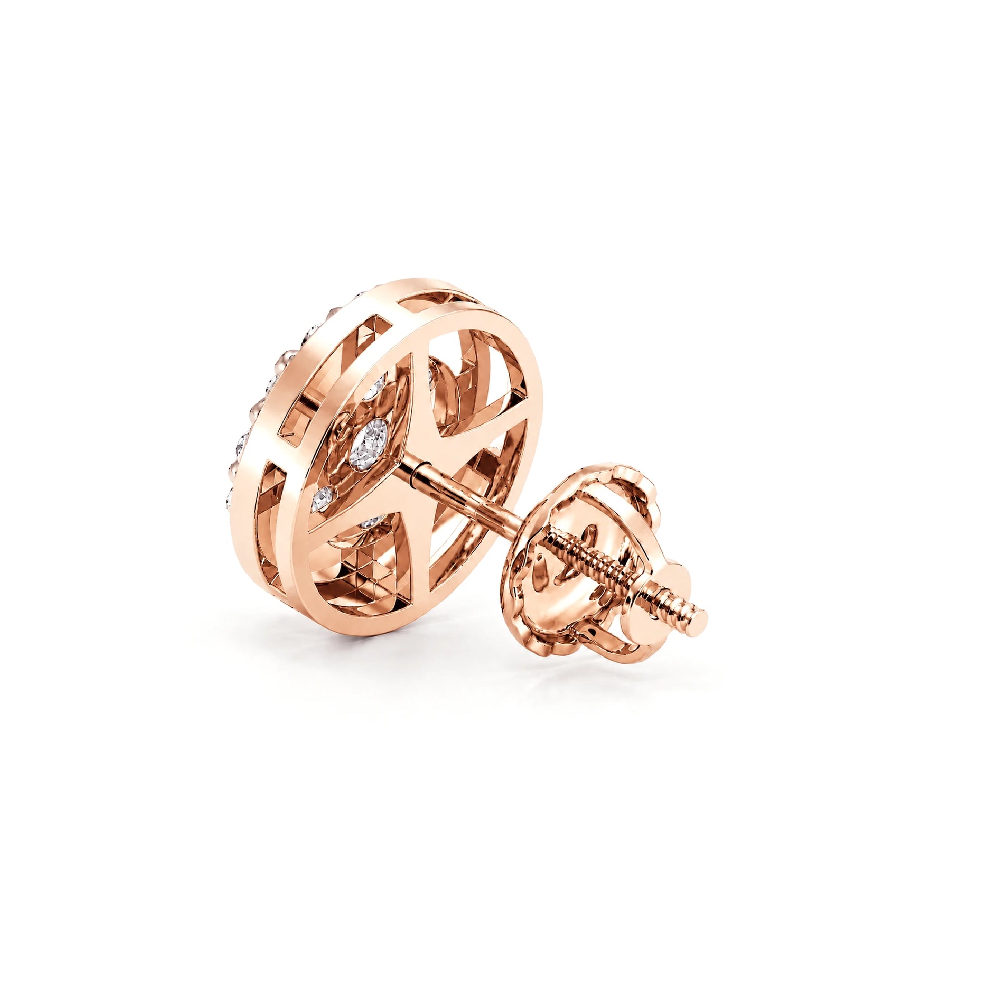 Halo Flower Diamond Studs in 14K rose gold, 2.00ctw, side view