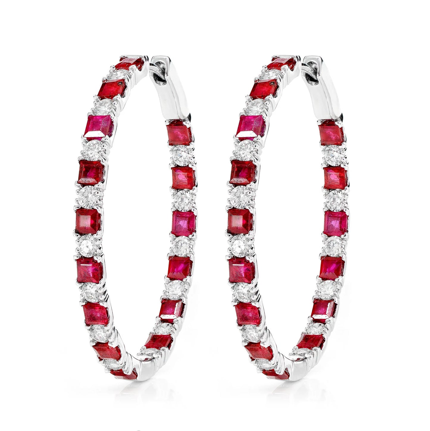 Inside Outside Ruby and Diamond Oval Hoop Earrings