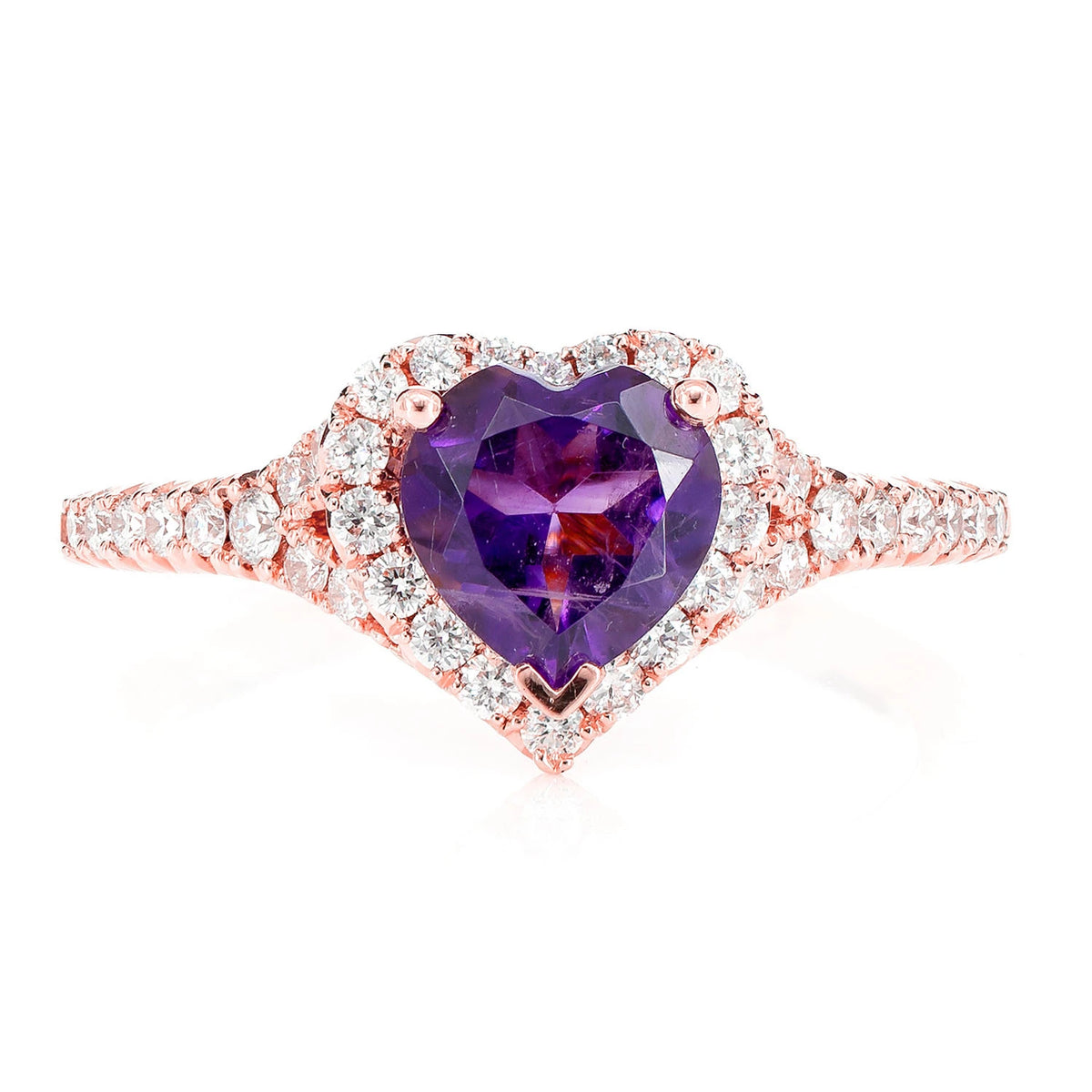Heart Amethyst and Diamond Halo Ring