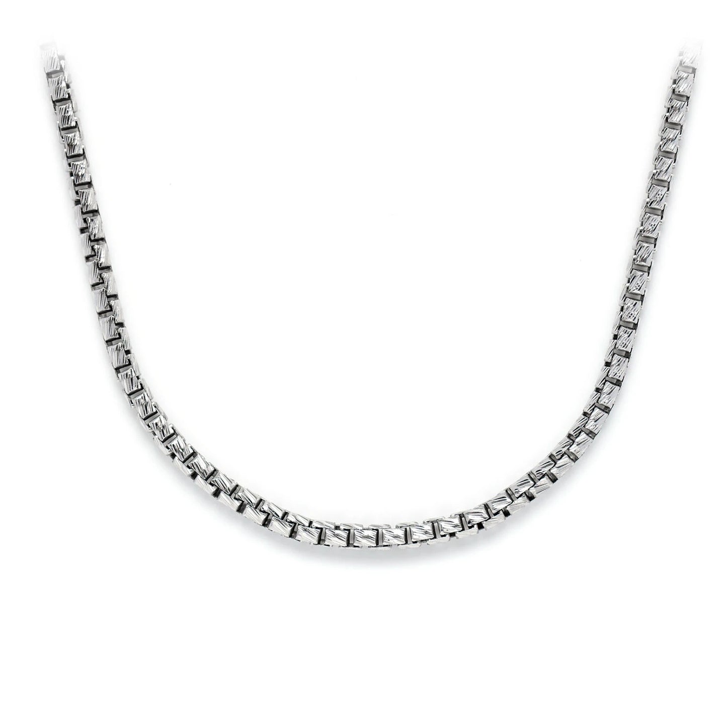 Sterling Silver Diamond-Cut Box Chain in 925 sterling silver, 2mm width, front view