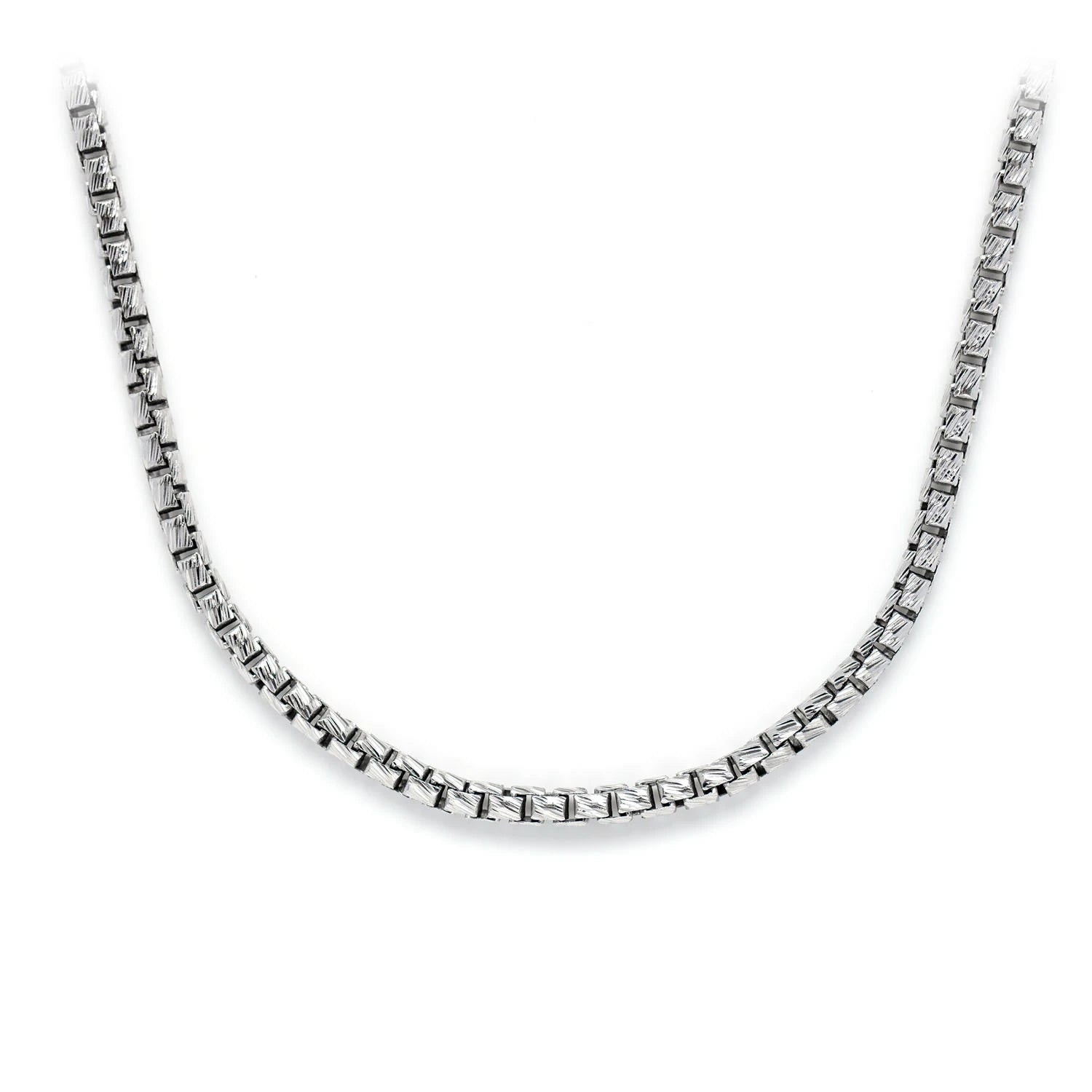 Sterling Silver Diamond-Cut Box Chain in 925 sterling silver, 2mm width, front view