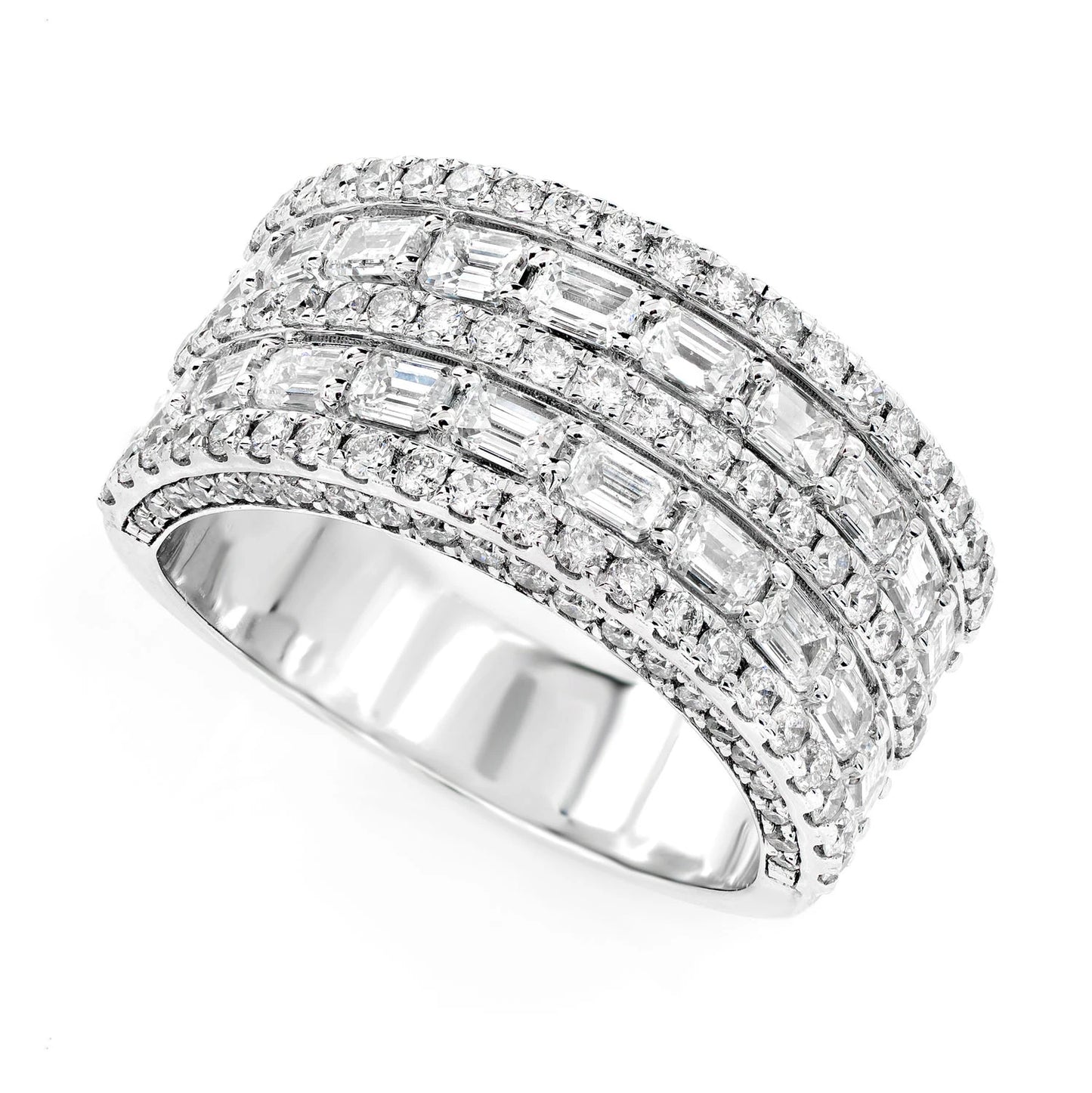 Five Row Baguette and Diamond Band Ring