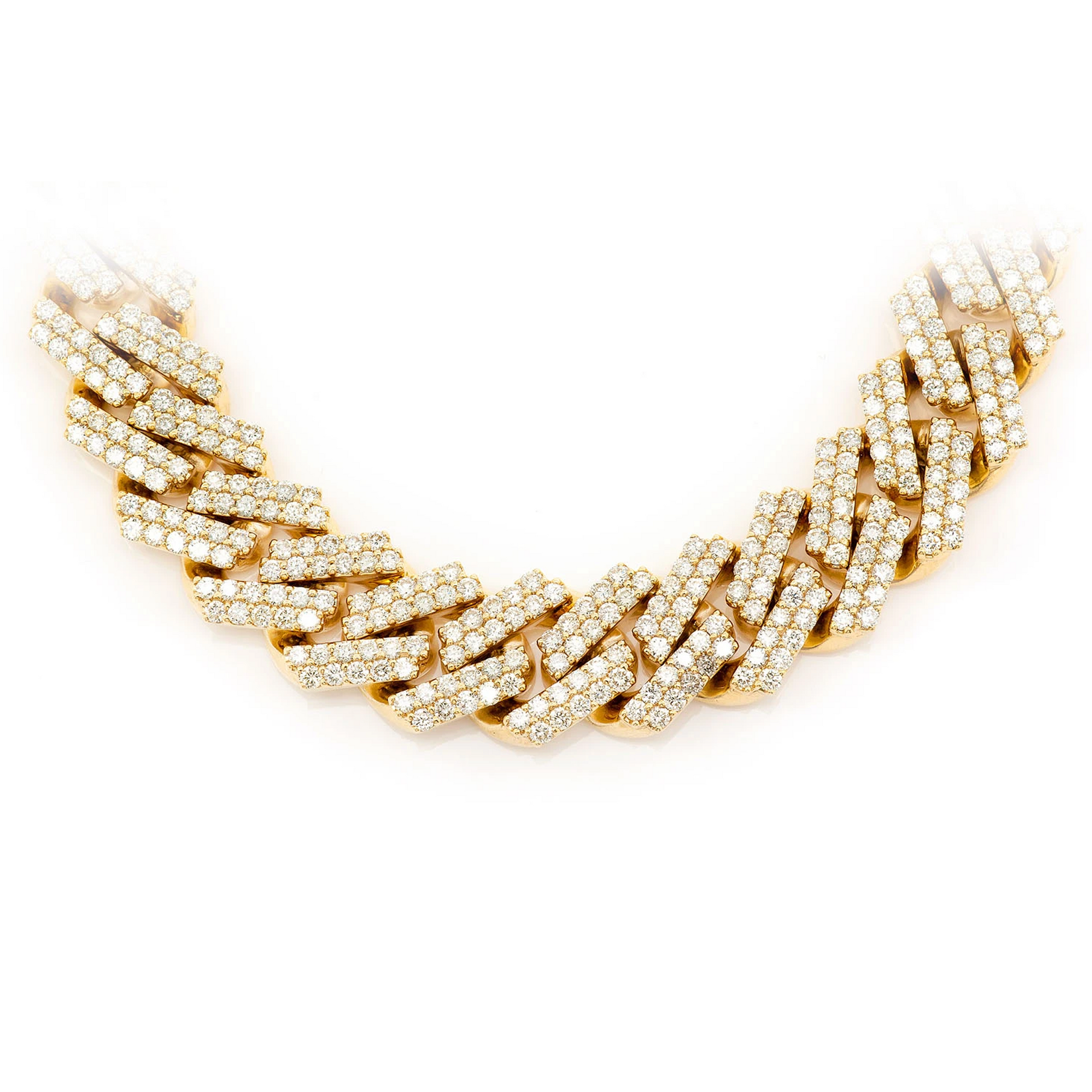 Raised Cuban Diamond Necklace in 14K yellow gold, 13mm / 28.25ctw width, front view