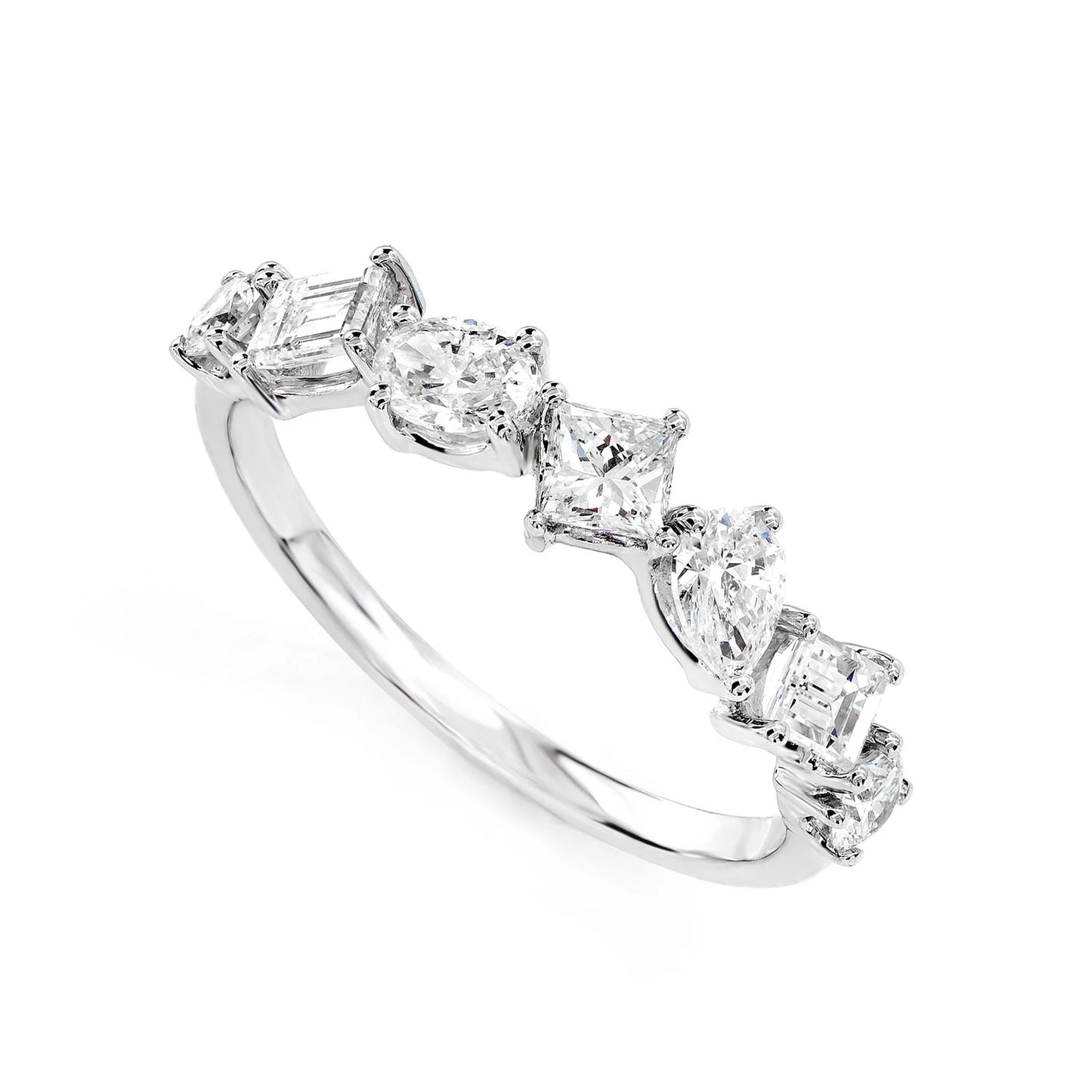 Seven Stone Multi-Shape Diamond Band in 14K white gold, detail view