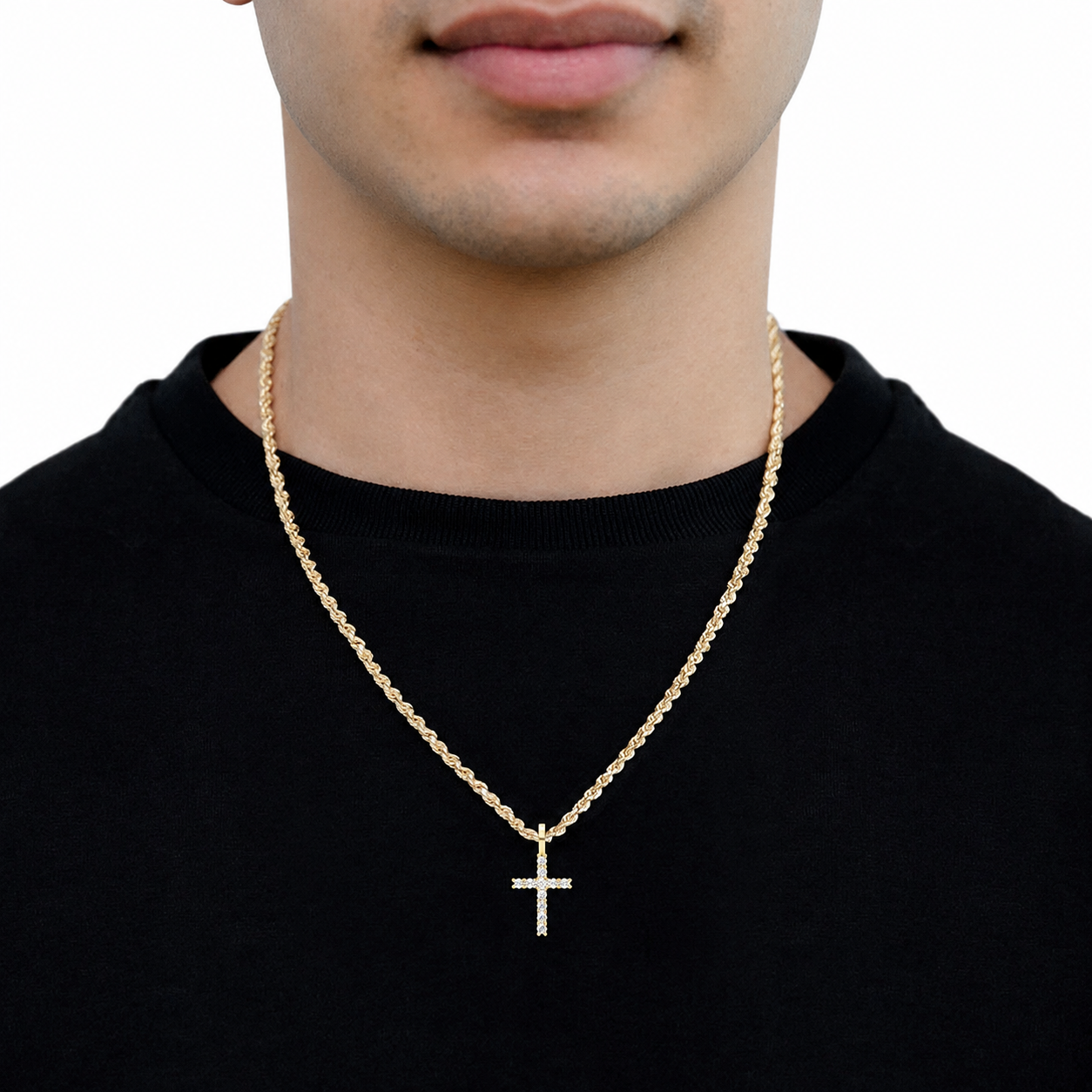 Signature Diamond Cross in 14K yellow gold, Medium / 0.50ctw, angled view