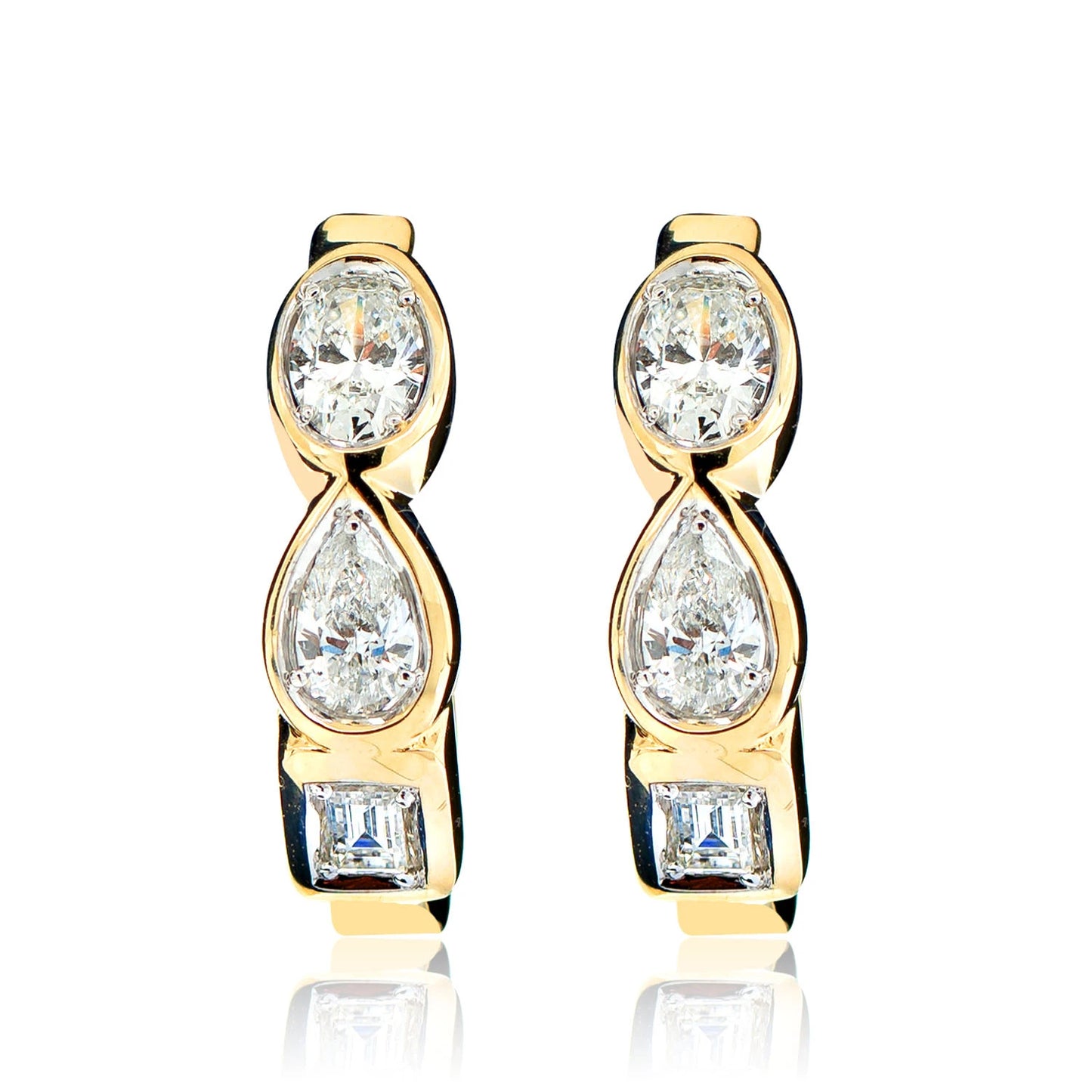 Multi Shape Bezel Set Diamond Hoop Earrings