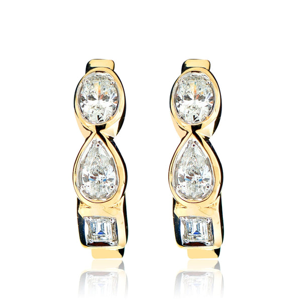 Multi Shape Bezel Set Diamond Hoop Earrings