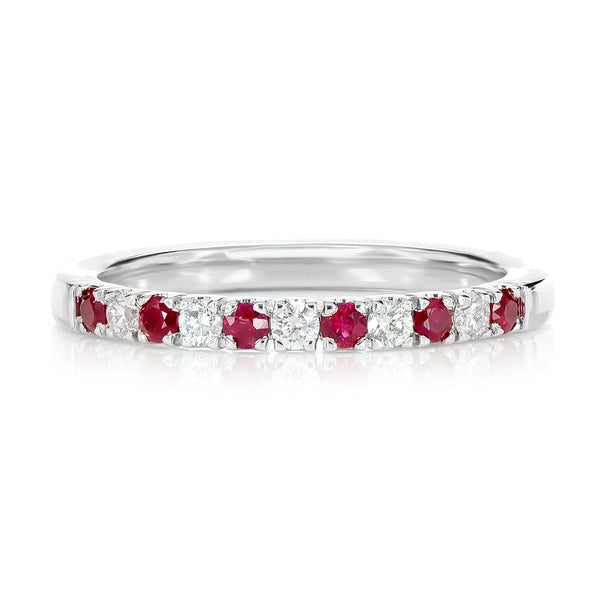 Ruby and Diamond Alternating Band Ring