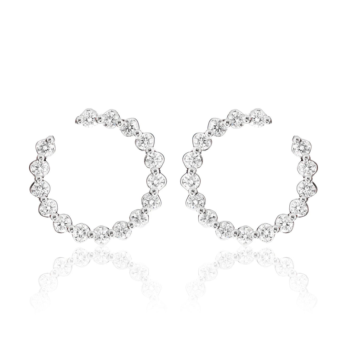Single Prong Scallop Hoop Design Diamond Earrings