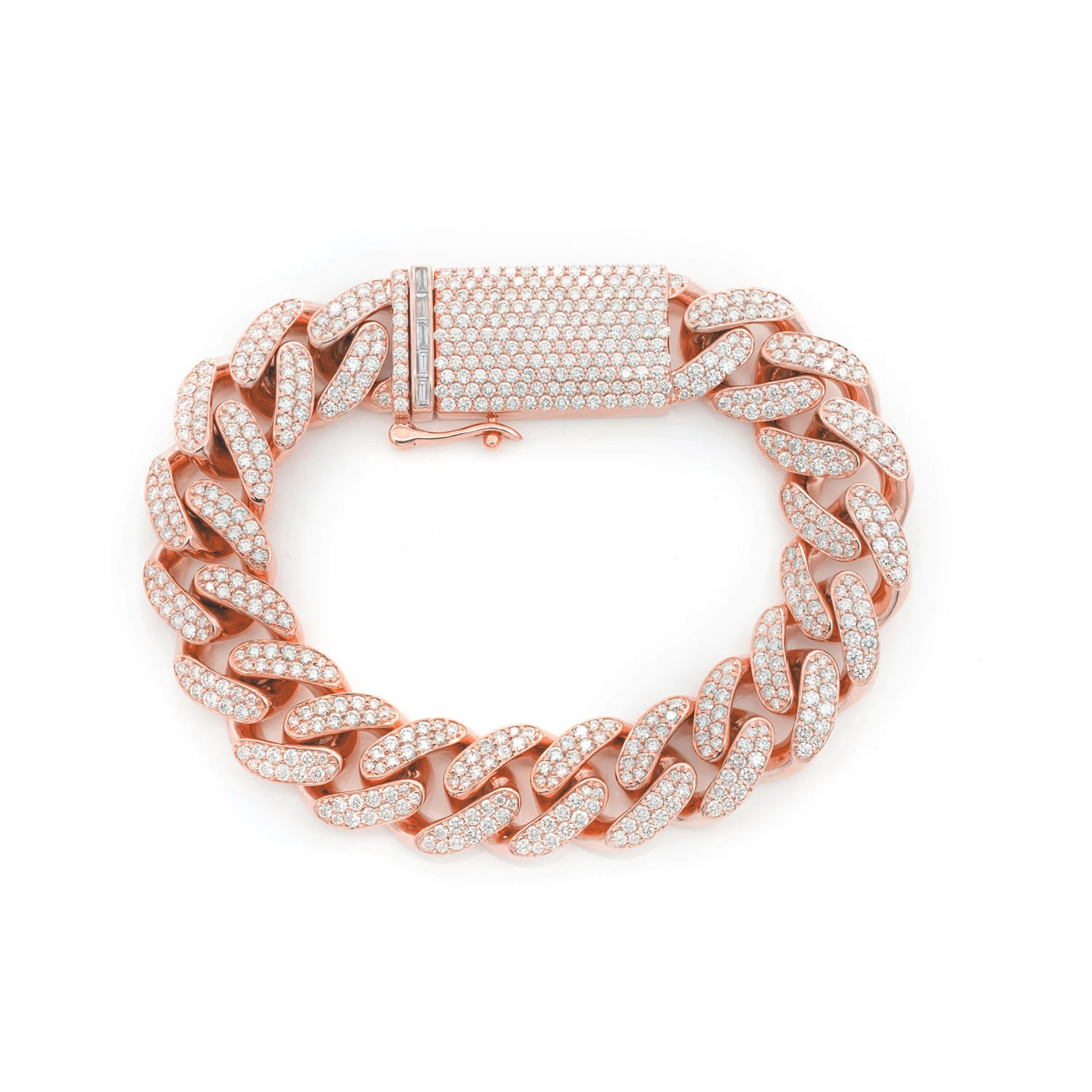 Miami Cuban Diamond Bracelet in 14K rose gold, 16mm / 12.25ctw width, front view