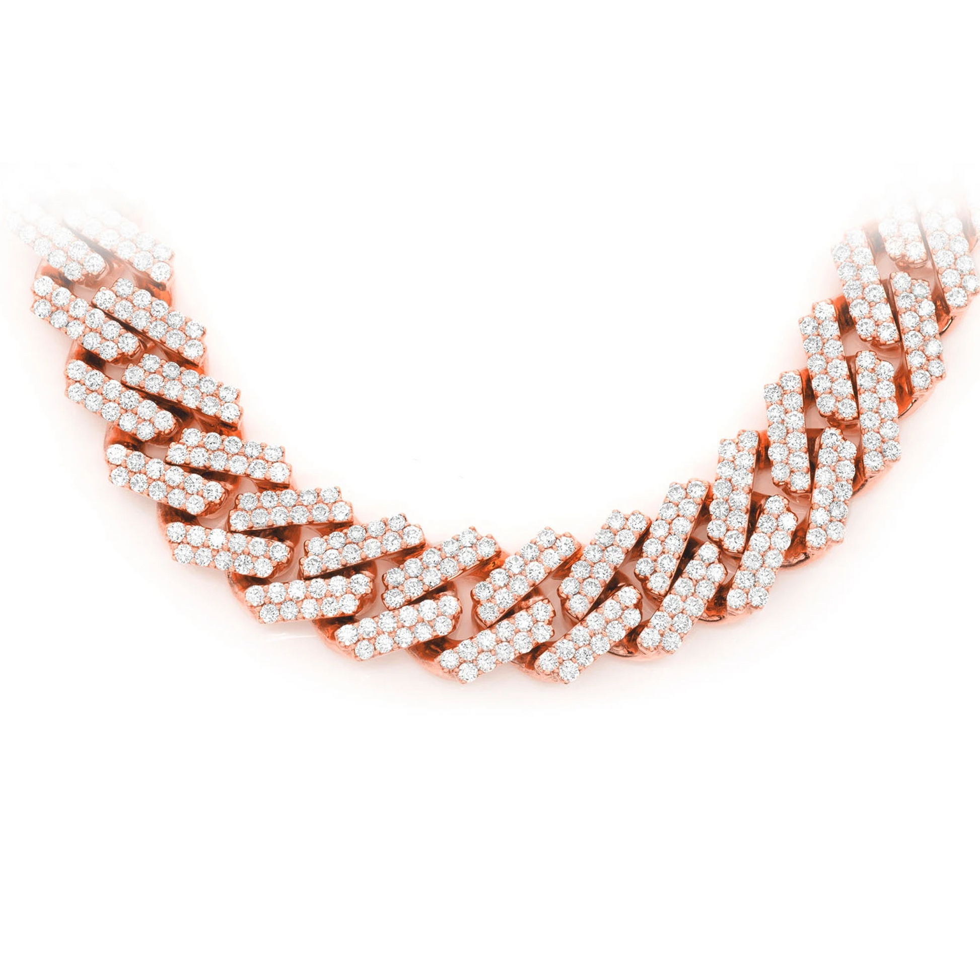 Raised Cuban Diamond Necklace in 14K rose gold, 16mm / 33.00ctw width, front view