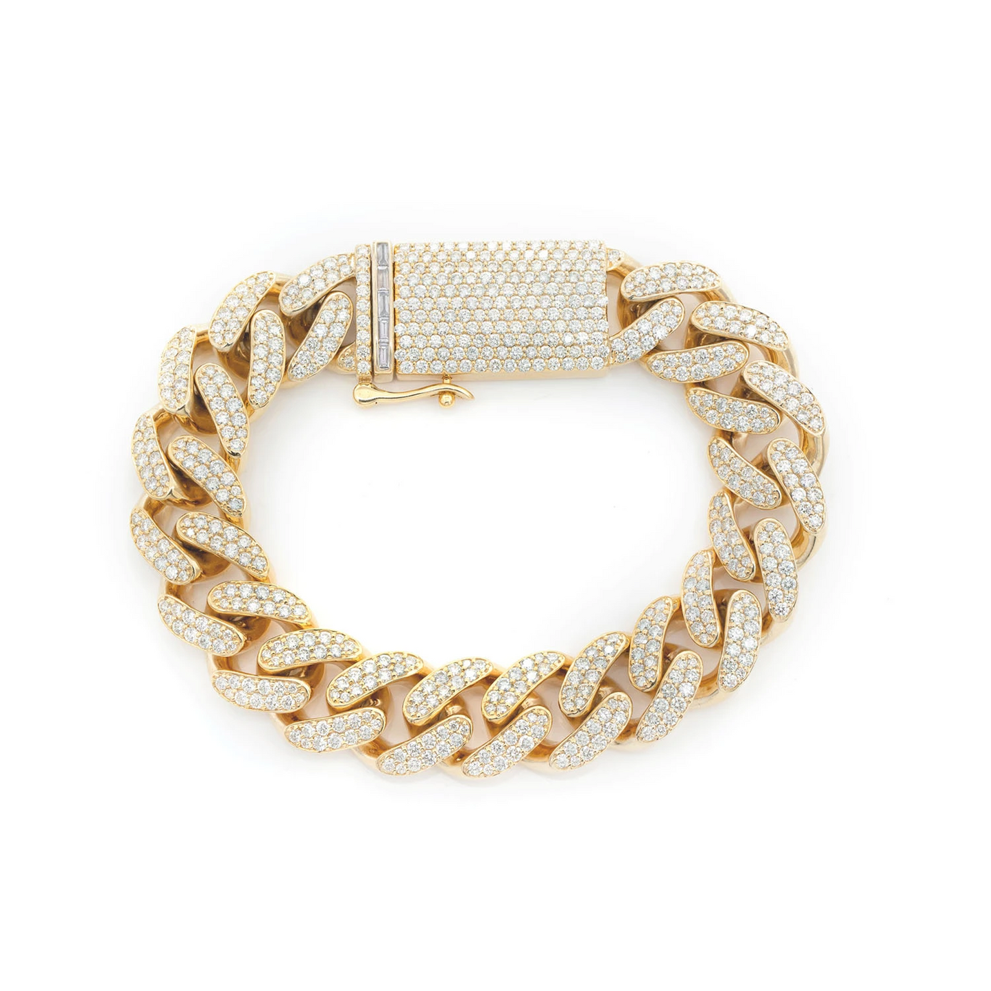 Miami Cuban Diamond Bracelet in 14K yellow gold, 16mm / 12.25ctw width, front view