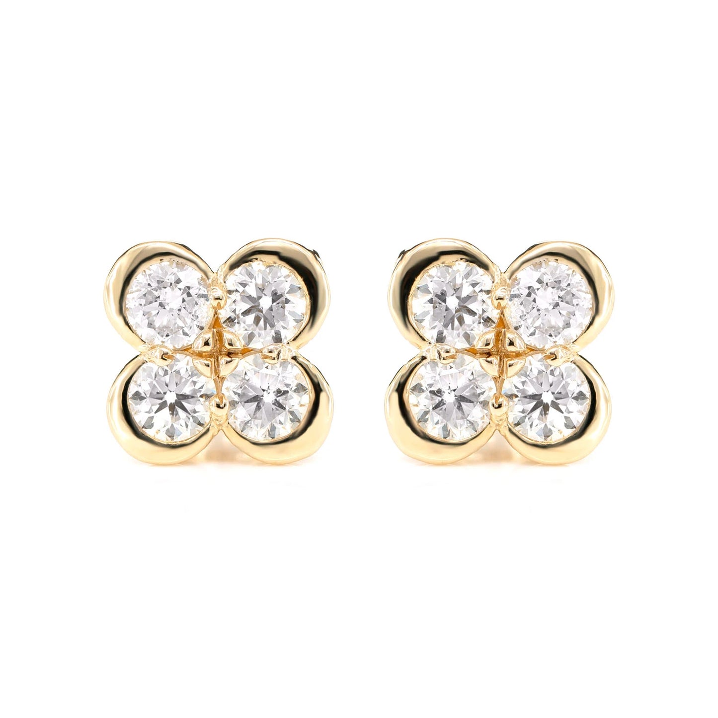Diamond Bezel Clover Stud Earrings
