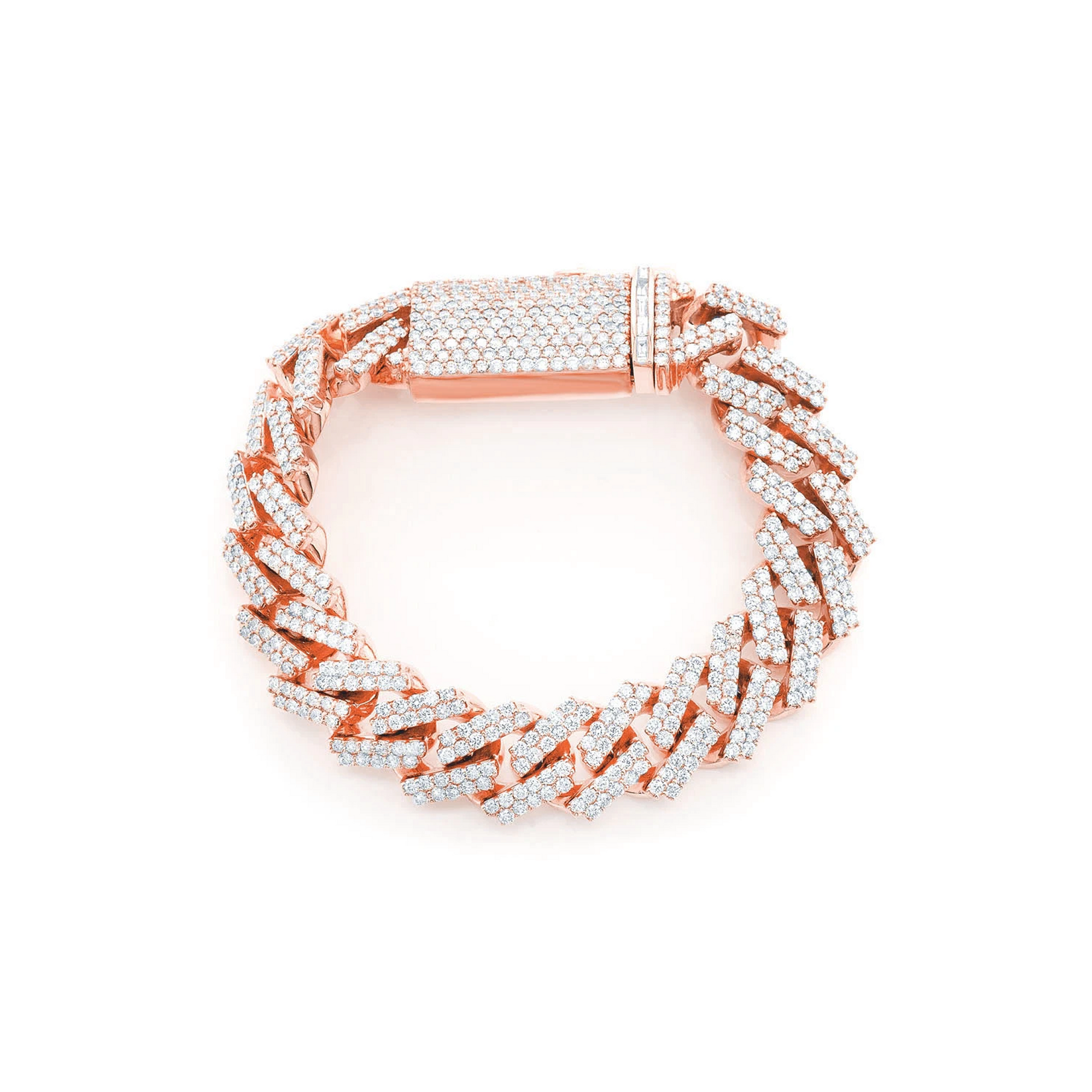 Raised Cuban Diamond Bracelet in 14K rose gold, 17mm | 16.50ctw width, front view