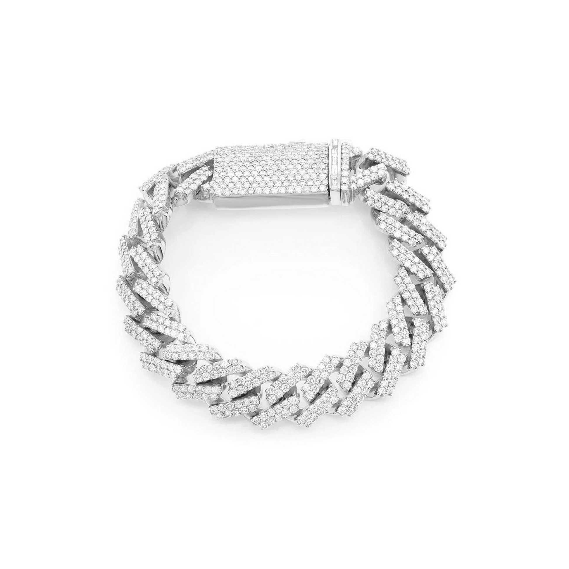 Raised Cuban Diamond Bracelet in 14K white gold, 17mm | 16.50ctw width, front view