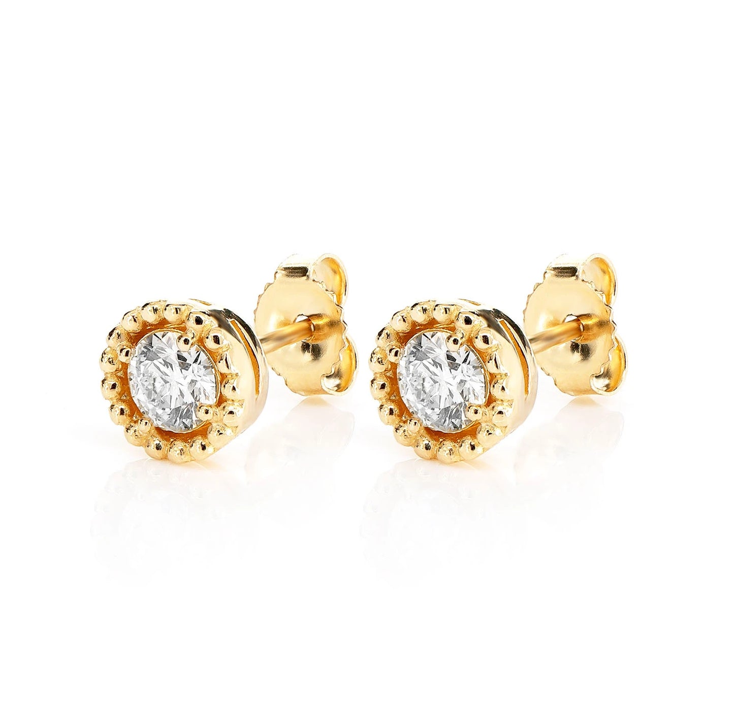 Beaded Solitaire Diamond Stud Earrings