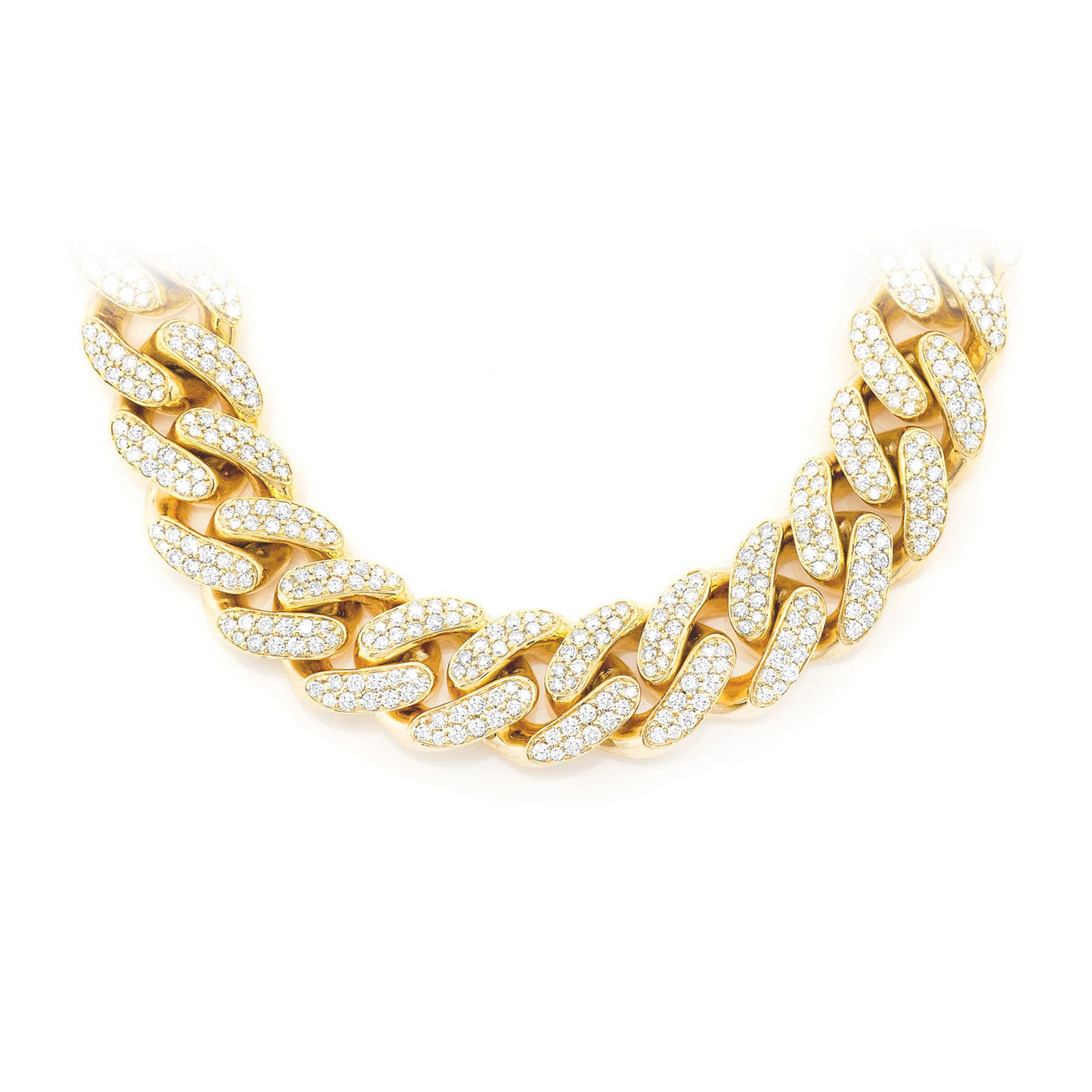 Iced Miami Cuban Necklace in 14K yellow gold, 18mm / 37ctw width, front view