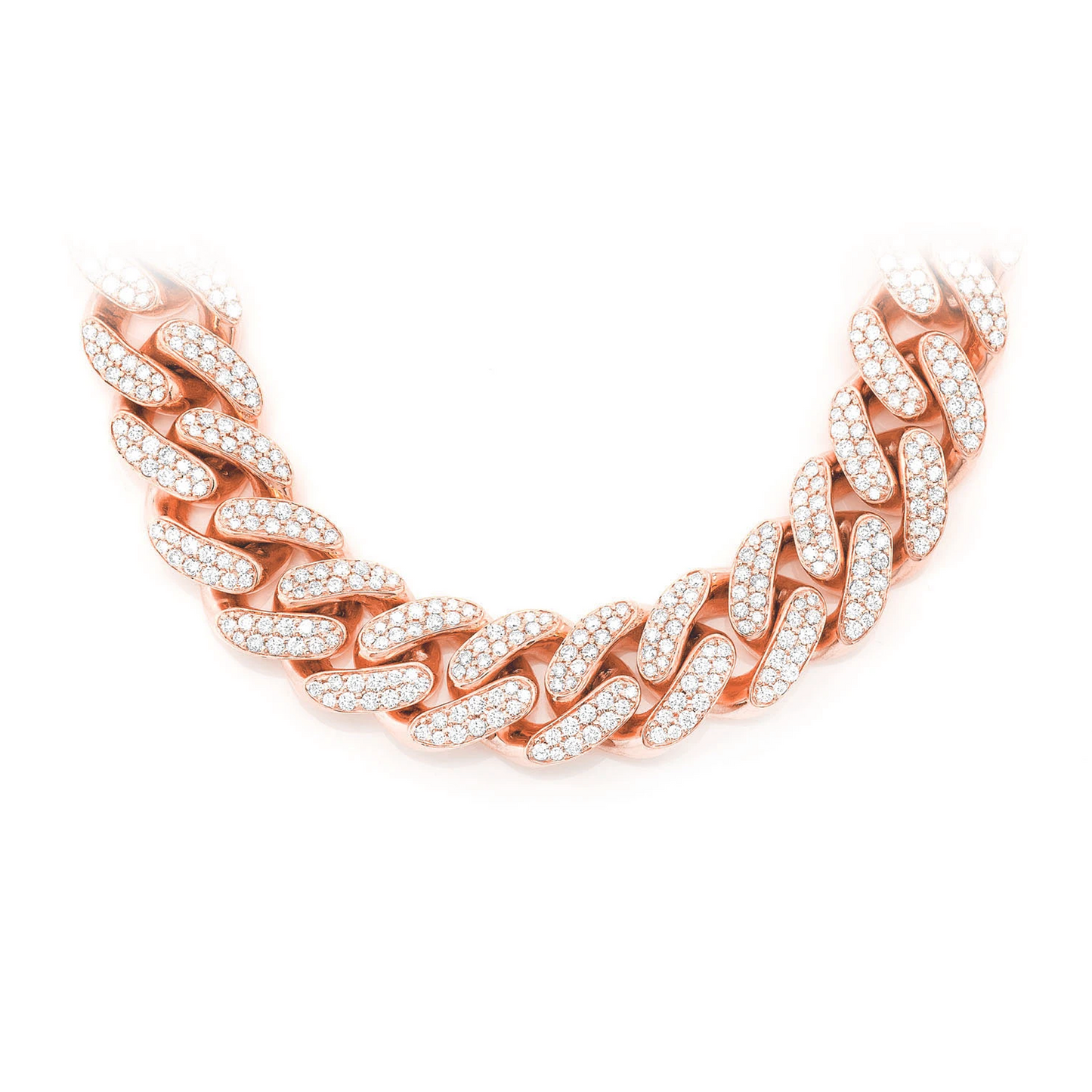 Iced Miami Cuban Necklace in 14K rose gold, 18mm / 37ctw width, front view