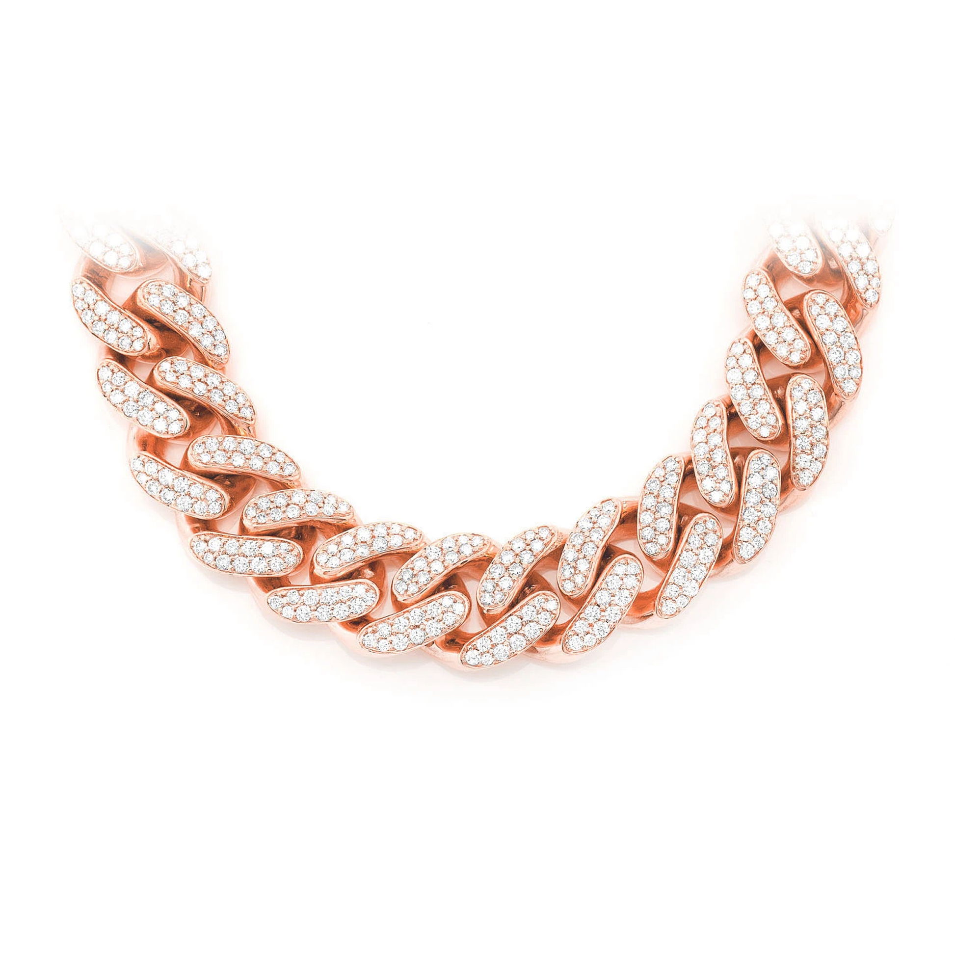 Iced Miami Cuban Necklace in 14K rose gold, 18mm / 37ctw width, front view