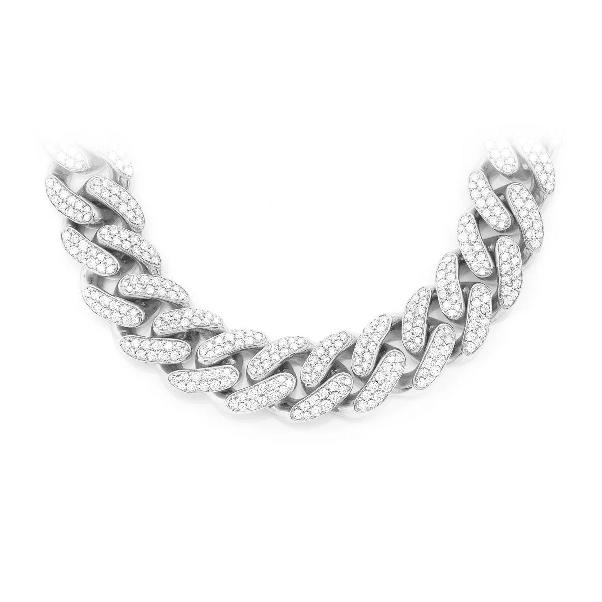 Iced Miami Cuban Necklace in 14K white gold, 18mm / 37ctw width, front view