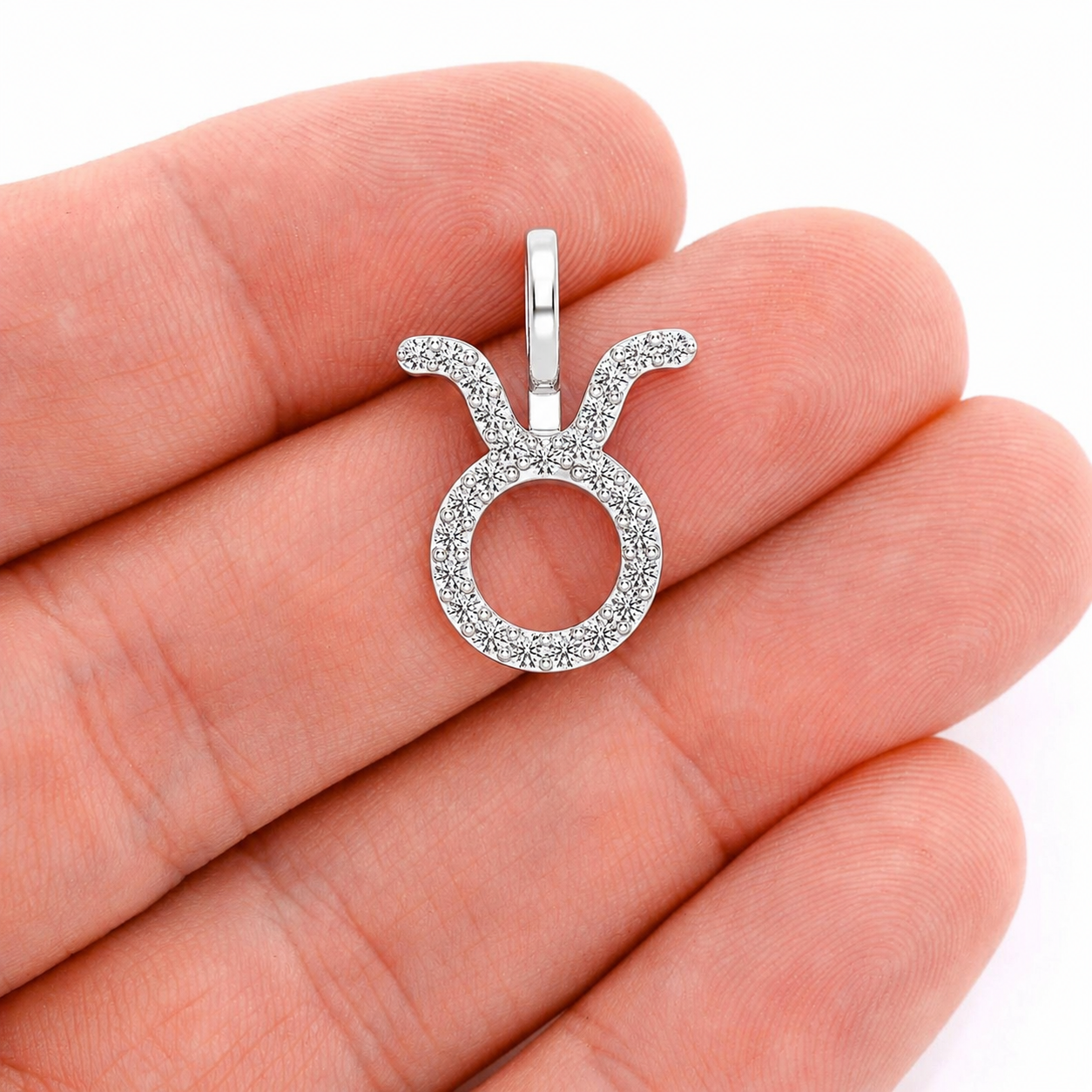 Astrology Zodiac Diamond Pendant in 14K yellow gold, Taurus design, angled view