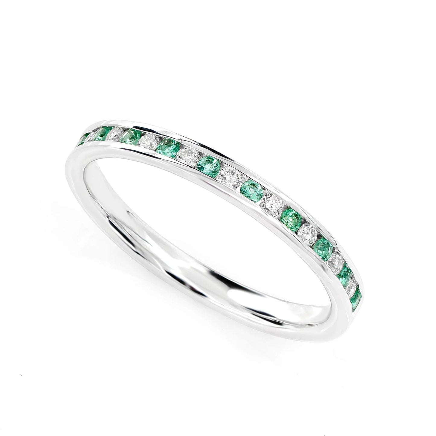 Emerald and Diamond Channel Set Band Ring