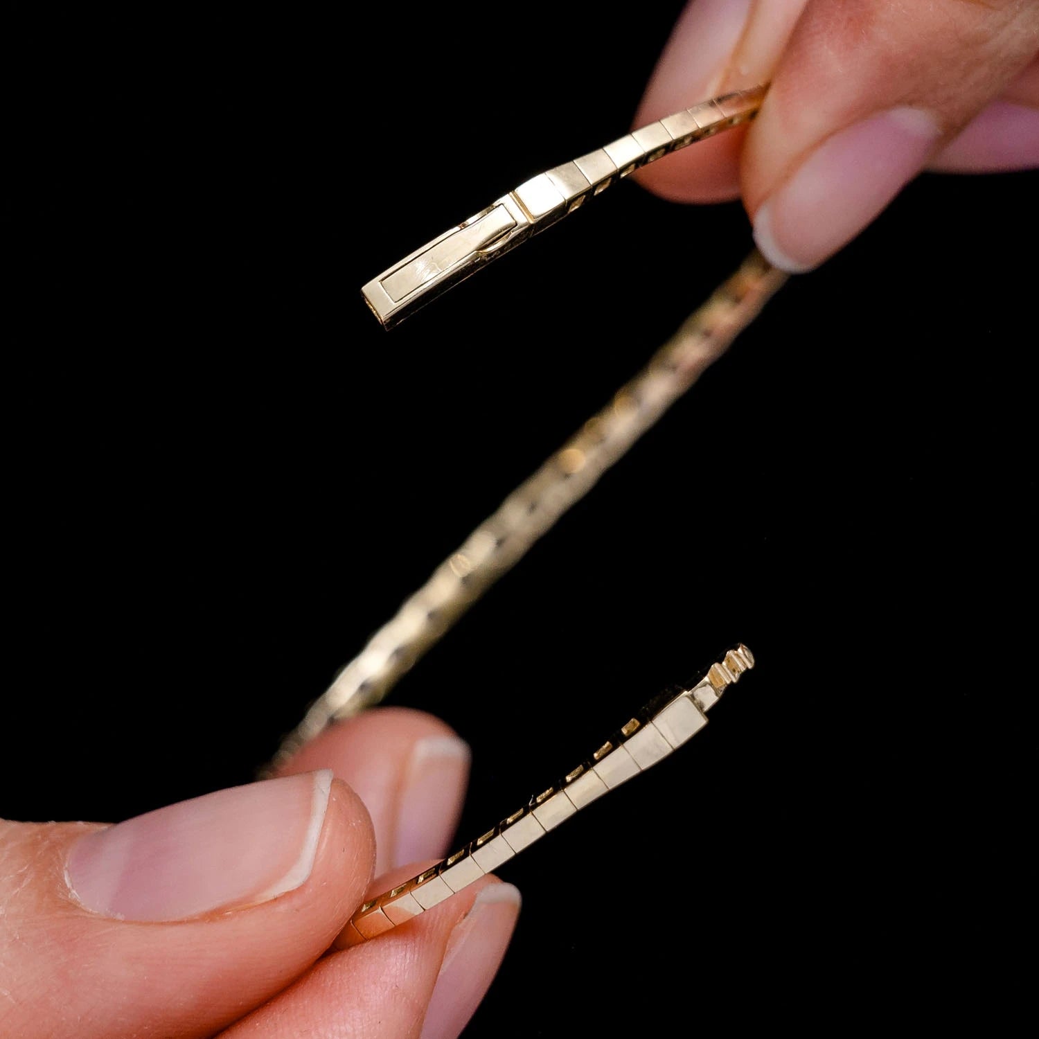 Pointed Square Diamond Flex Bangle Bracelet in 14K yellow gold, alternate view