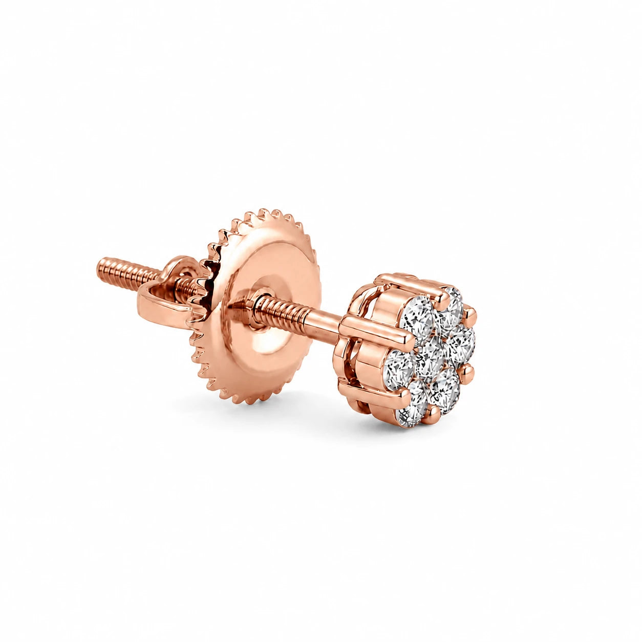 Flower Diamond Studs in 14K rose gold, 0.25ctw, angled view