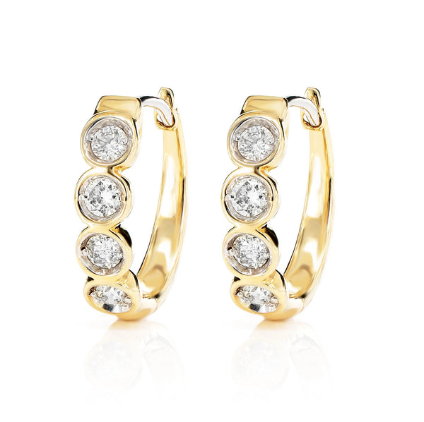 Diamond Solitaire Bezel Hoop Earrings
