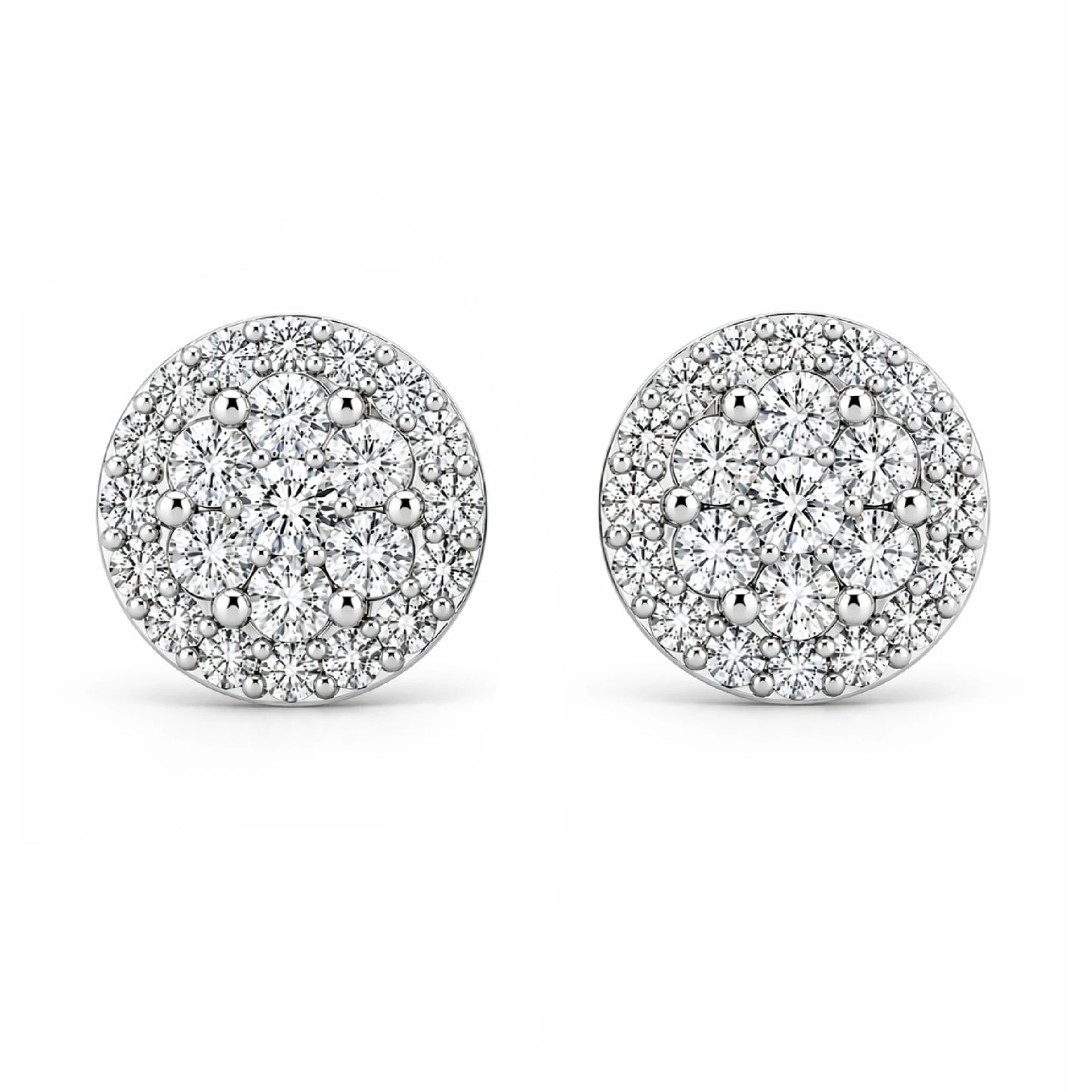 Halo Flower Diamond Studs in 14K white gold, 3.00ctw, front view