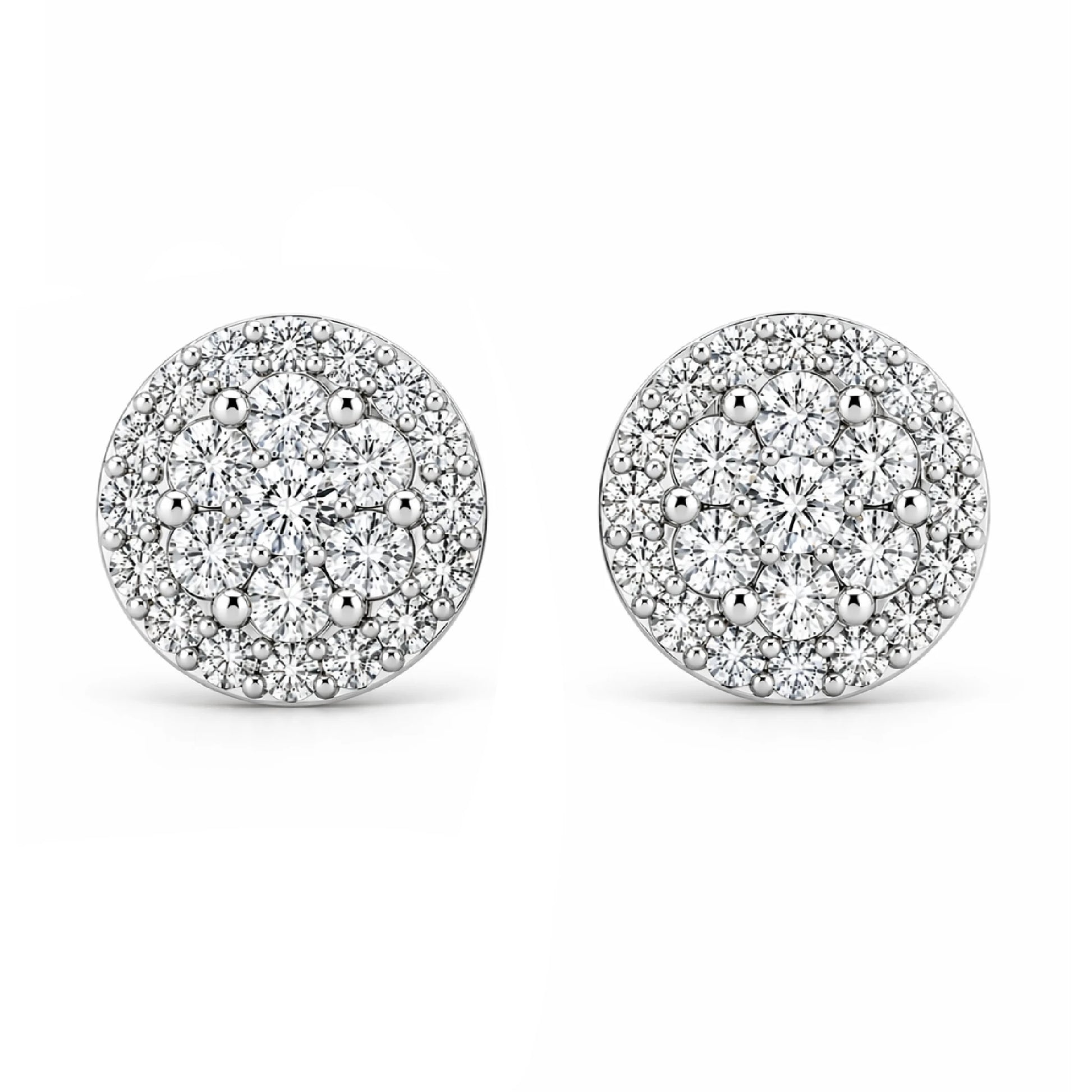 Halo Flower Diamond Studs in 14K white gold, 3.00ctw, front view