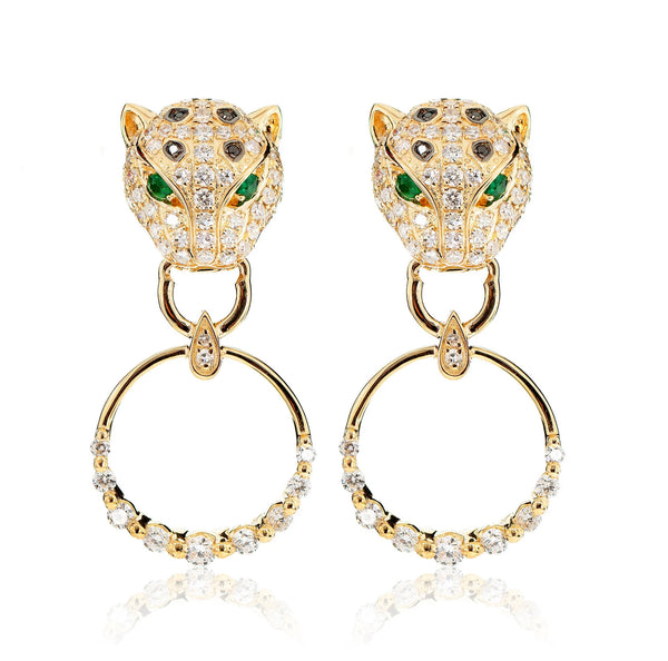Diamond Leopard Hoop Earrings