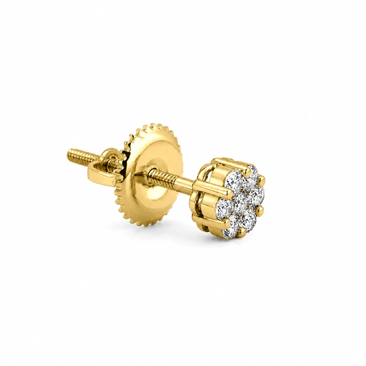 Flower Diamond Studs in 14K yellow gold, 0.25ctw, angled view