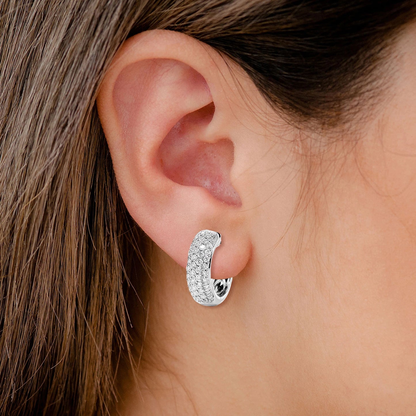 Four Row Bubbly Diamond Hoop Earrings