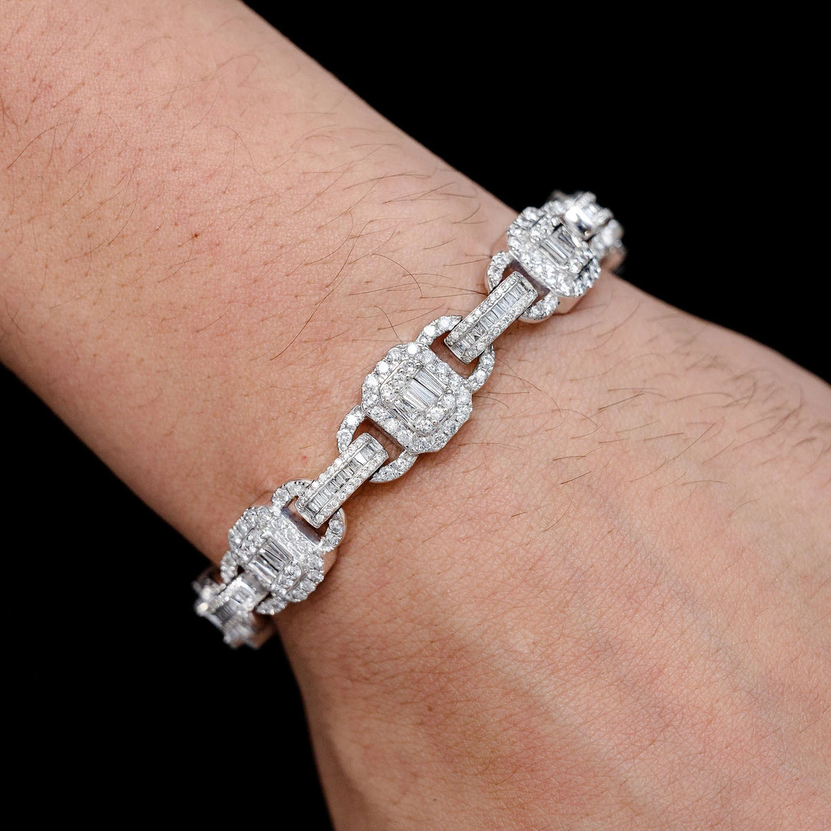 Square Frame Baguette and Round Diamond Link Bracelet