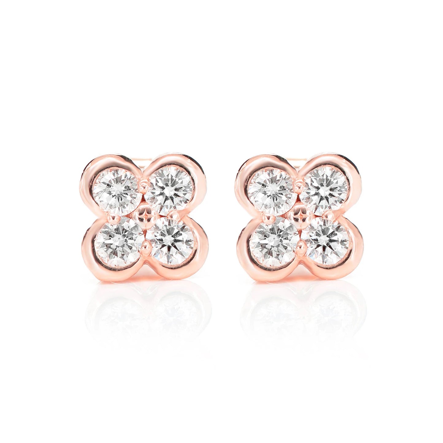 Diamond Clover Bezel Stud Earrings