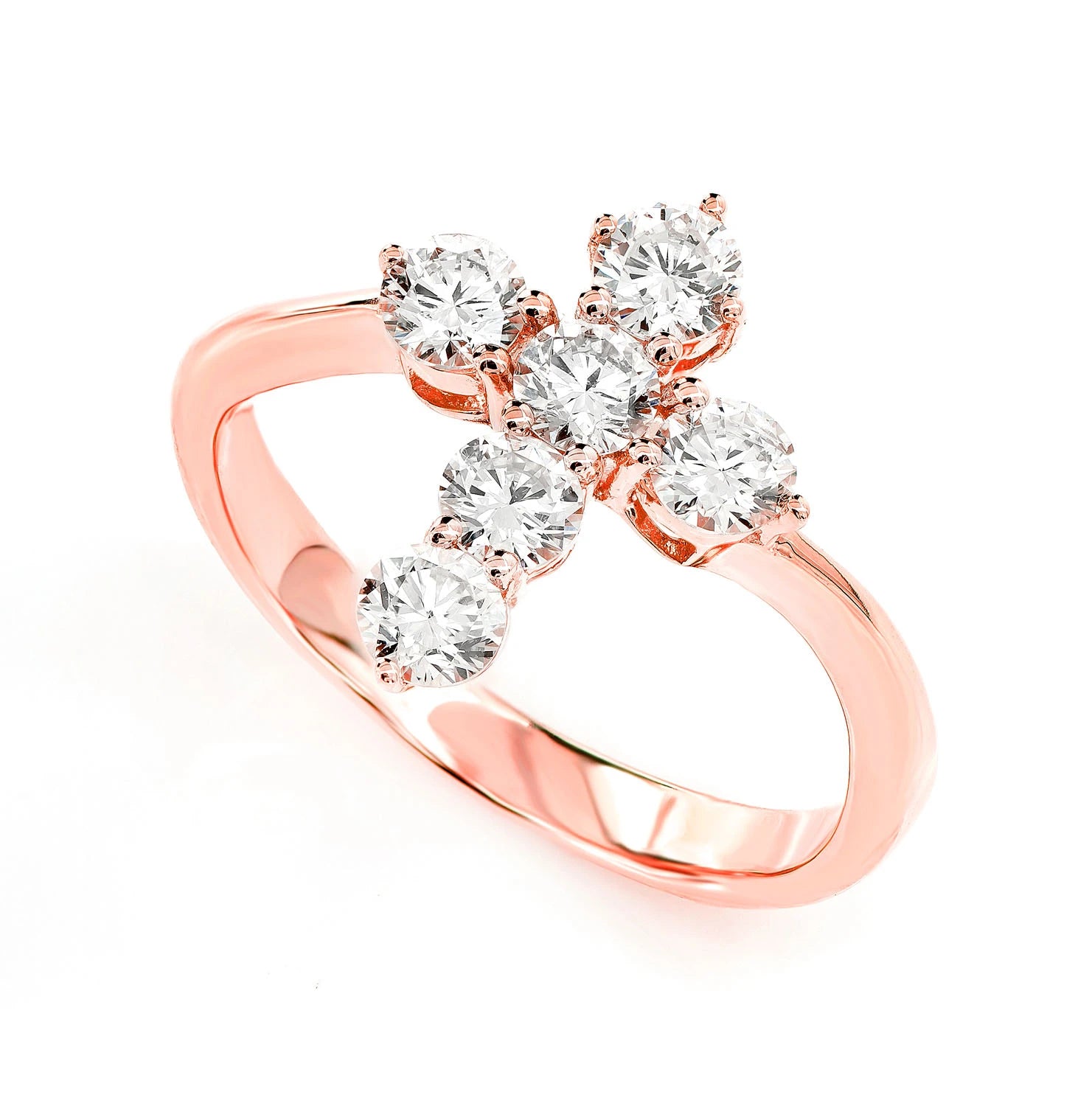 Pointed Cross Diamond Ring in 14K rose gold, detail view