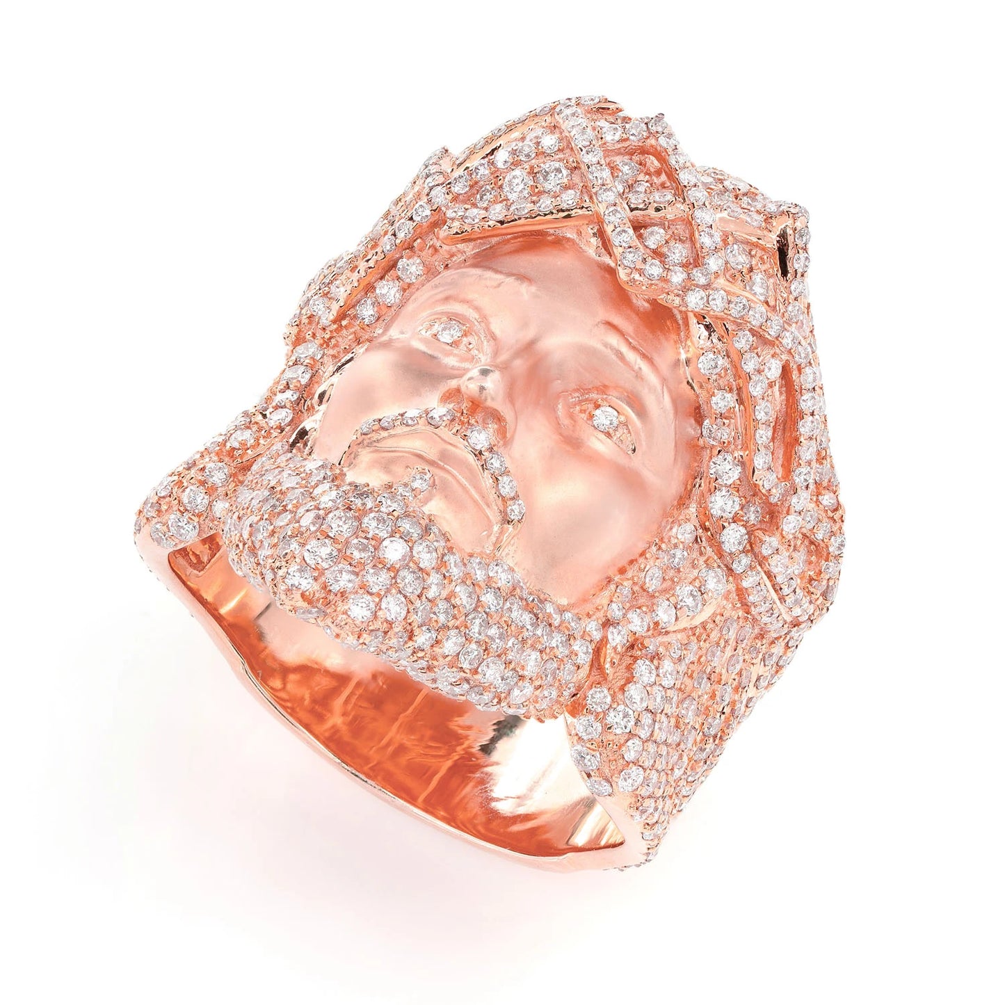 Jesus Face Diamond Signet Ring in 14K rose gold, detail view