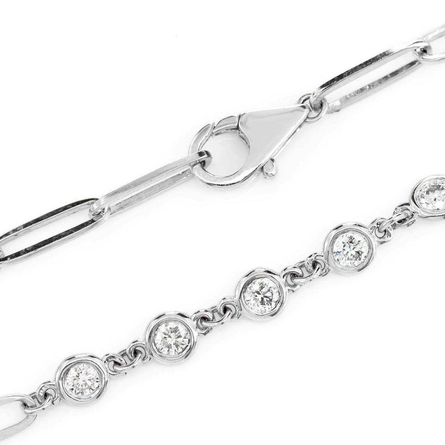 Elongated Bezel Rolo Diamond Bracelet in 14K white gold, 0.70ctw, detail view